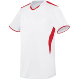 High 5 Globe Jersey in White/Scarlet  -Part of the Adult, Adult-Jersey, High5-Products, Soccer, Shirts, All-Sports-1 product lines at KanaleyCreations.com
