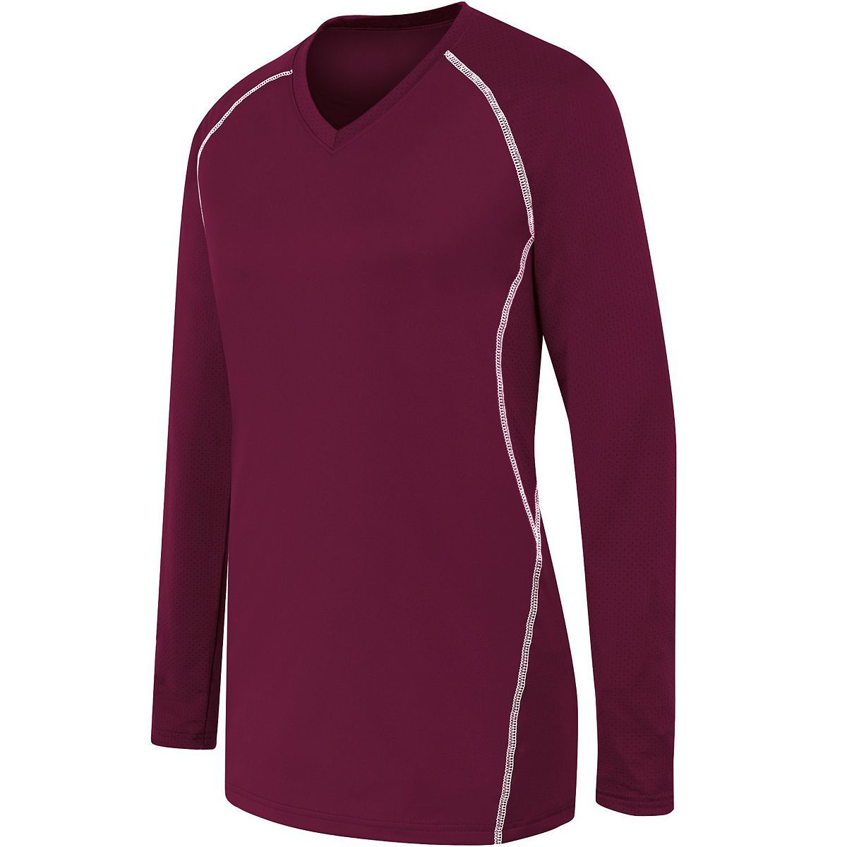 High 5 Ladies Long Sleeve Solid Jersey in Maroon/White  -Part of the Ladies, Ladies-Jersey, High5-Products, Volleyball, Shirts product lines at KanaleyCreations.com