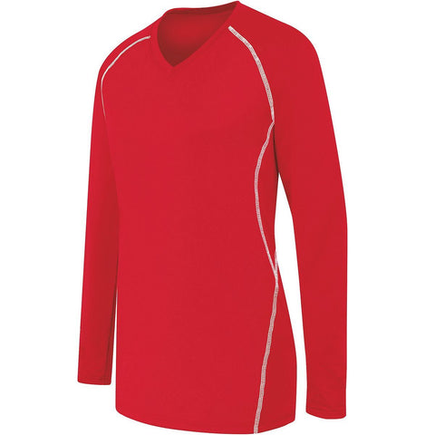 High 5 Ladies Long Sleeve Solid Jersey in Scarlet/White  -Part of the Ladies, Ladies-Jersey, High5-Products, Volleyball, Shirts product lines at KanaleyCreations.com