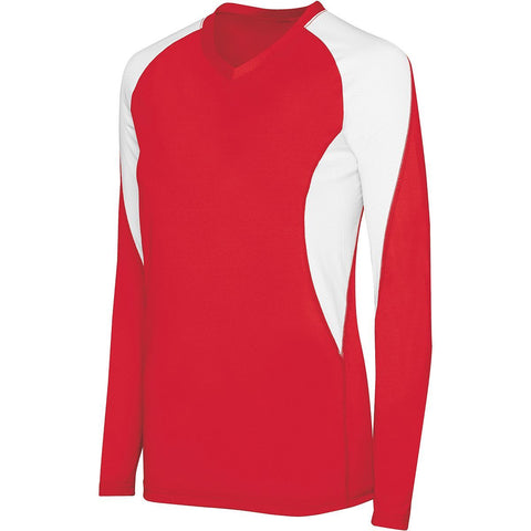 High 5 Girls Long Sleeve Court Jersey in Scarlet/White  -Part of the Girls, High5-Products, Volleyball, Girls-Jersey, Shirts product lines at KanaleyCreations.com