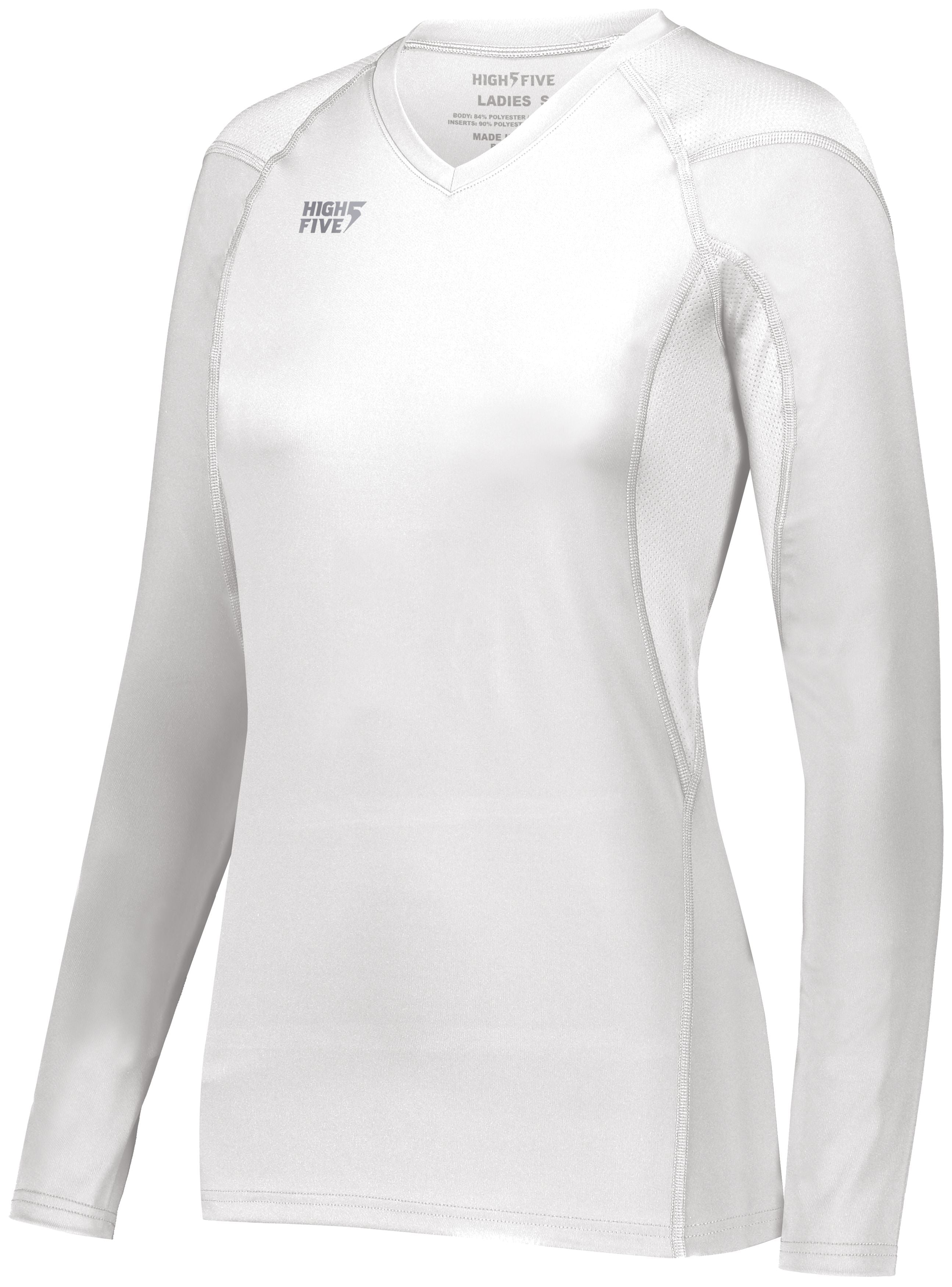 High 5 Girls Truhit Long Sleeve Jersey in White  -Part of the Girls, High5-Products, Volleyball, Girls-Jersey, Shirts product lines at KanaleyCreations.com