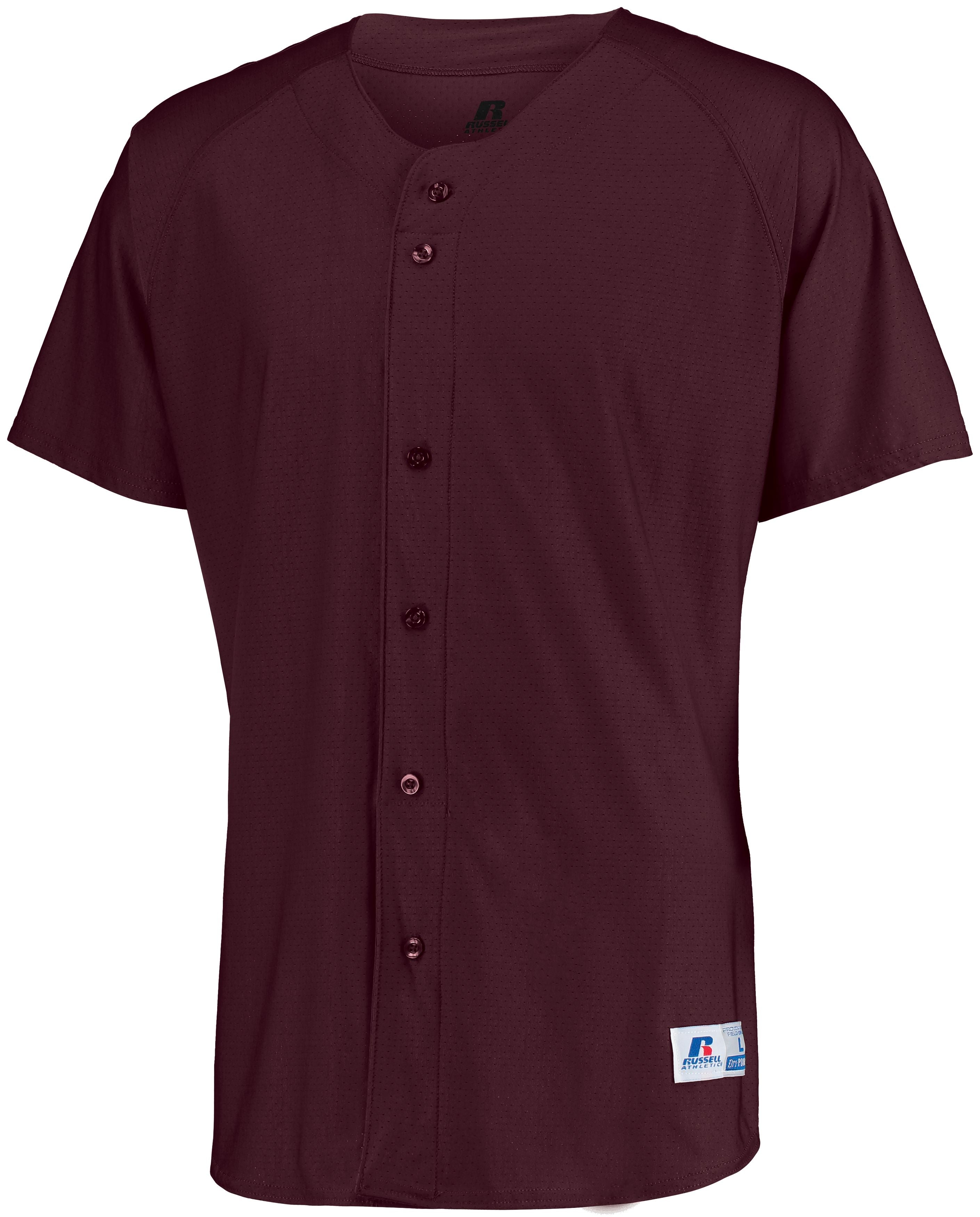 Russell Athletic Raglan Sleeve Button Front Jersey in Maroon  -Part of the Adult, Adult-Jersey, Baseball, Russell-Athletic-Products, Shirts, All-Sports, All-Sports-1 product lines at KanaleyCreations.com