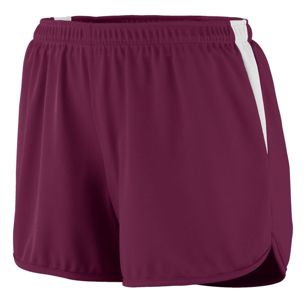 Augusta Sportswear Ladies Rapidpace Track Shorts in Maroon/White  -Part of the Ladies, Ladies-Shorts, Augusta-Products, Track-Field product lines at KanaleyCreations.com