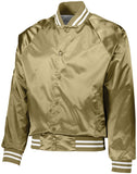 Augusta Sportswear Satin Baseball Jacket/Striped Trim in Metallic Gold/White  -Part of the Adult, Adult-Jacket, Augusta-Products, Baseball, Outerwear, All-Sports, All-Sports-1 product lines at KanaleyCreations.com