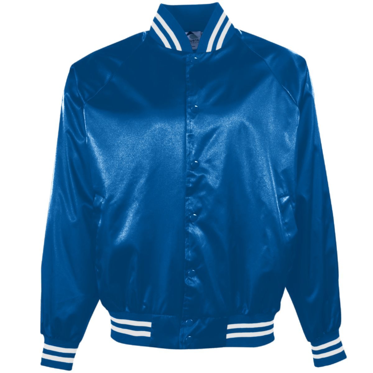 Augusta Sportswear Satin Baseball Jacket/Striped Trim in Royal/White  -Part of the Adult, Adult-Jacket, Augusta-Products, Baseball, Outerwear, All-Sports, All-Sports-1 product lines at KanaleyCreations.com