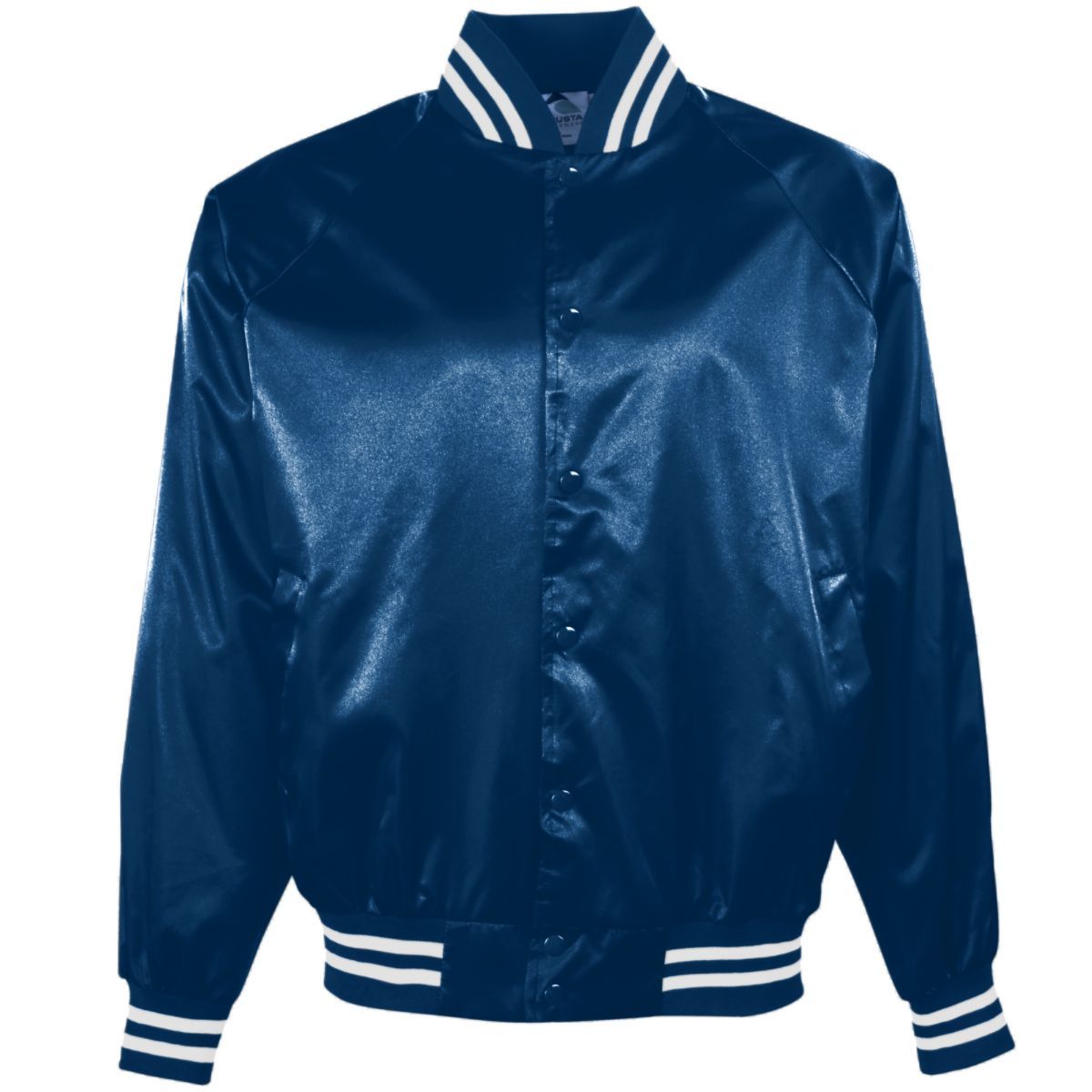Augusta Sportswear Satin Baseball Jacket/Striped Trim in Navy/White  -Part of the Adult, Adult-Jacket, Augusta-Products, Baseball, Outerwear, All-Sports, All-Sports-1 product lines at KanaleyCreations.com