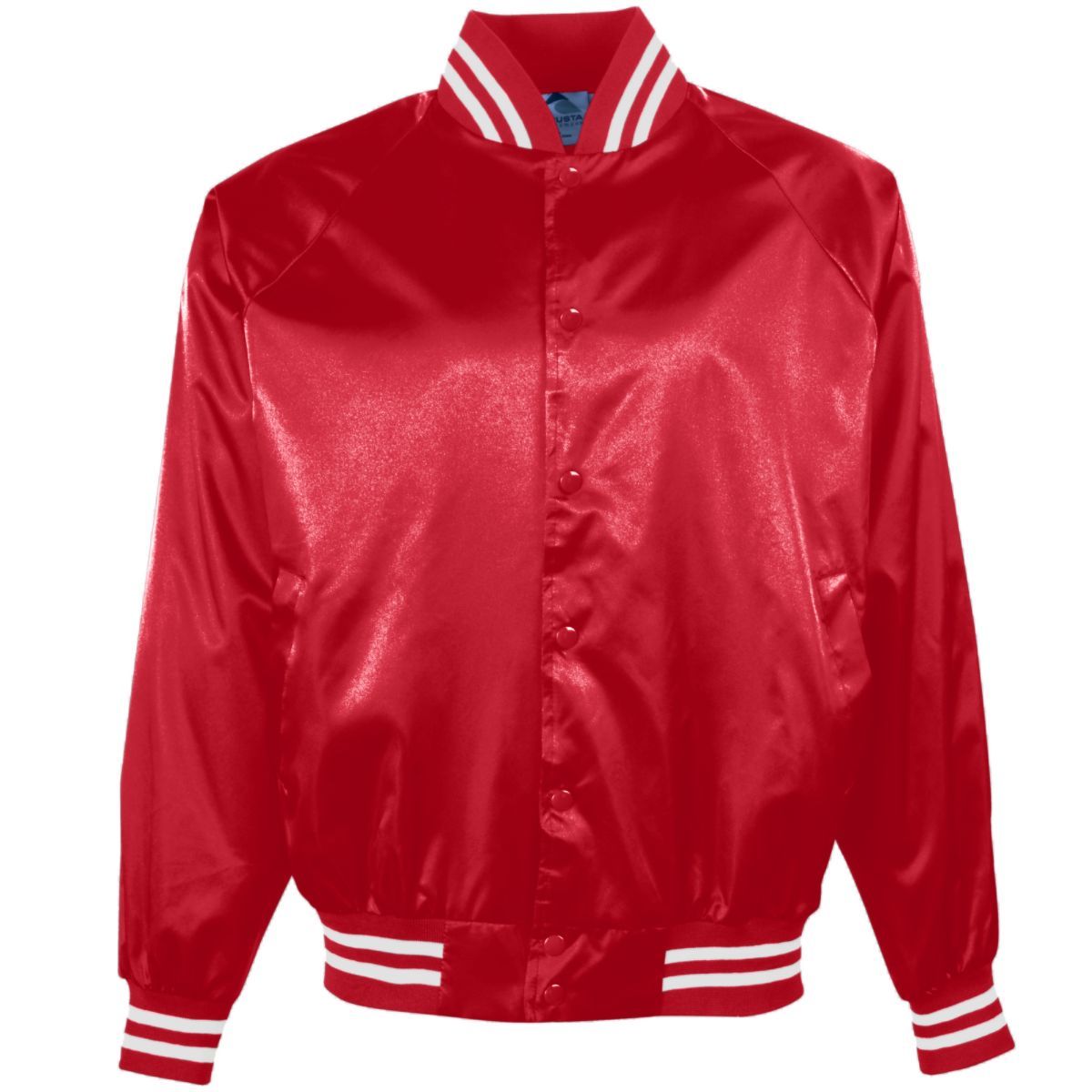 Augusta Sportswear Satin Baseball Jacket/Striped Trim in Red/White  -Part of the Adult, Adult-Jacket, Augusta-Products, Baseball, Outerwear, All-Sports, All-Sports-1 product lines at KanaleyCreations.com