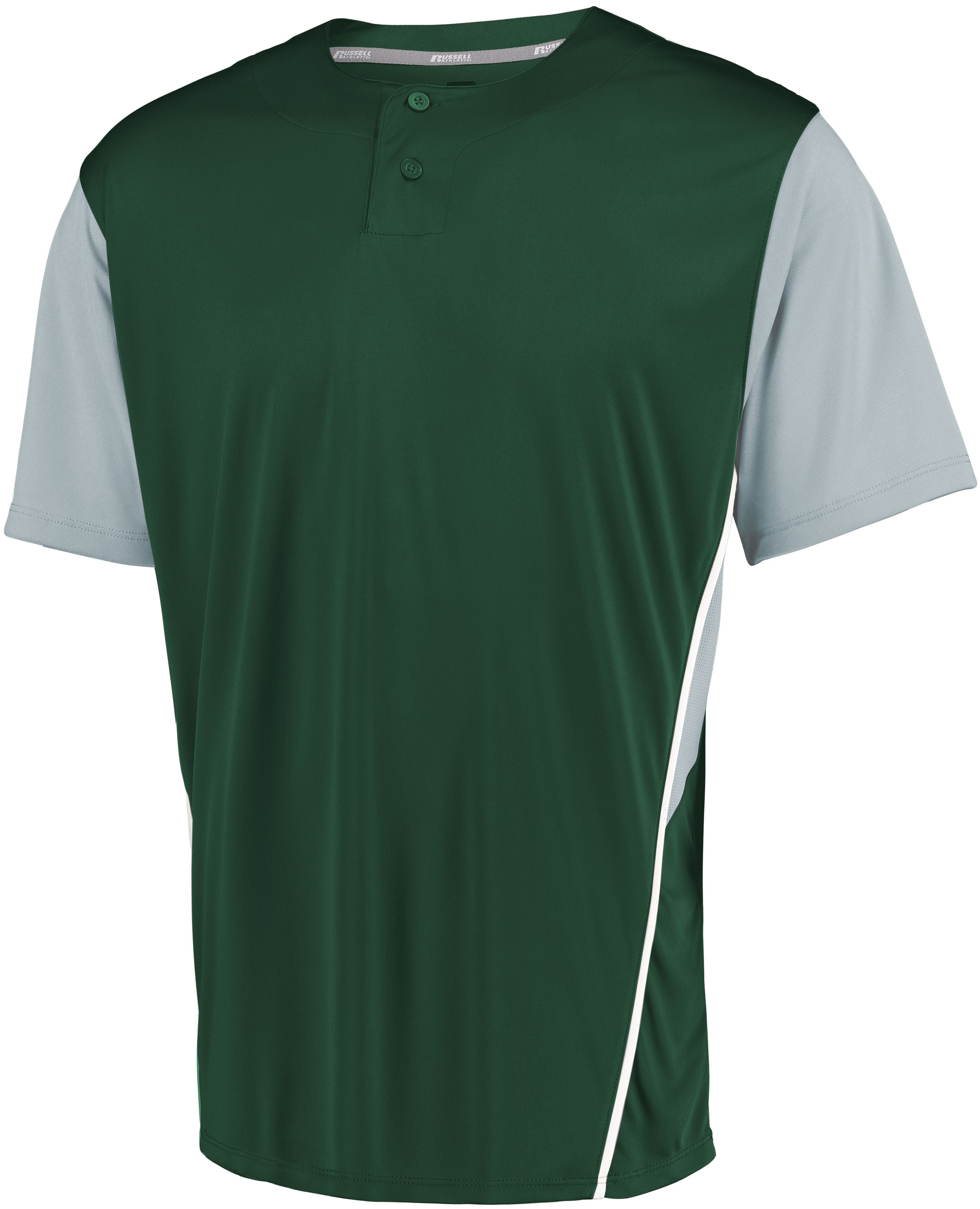 Russell Athletic Youth Two-Button Placket Jersey in Dark Green/Baseball Grey  -Part of the Youth, Youth-Jersey, Baseball, Russell-Athletic-Products, Shirts, All-Sports, All-Sports-1 product lines at KanaleyCreations.com