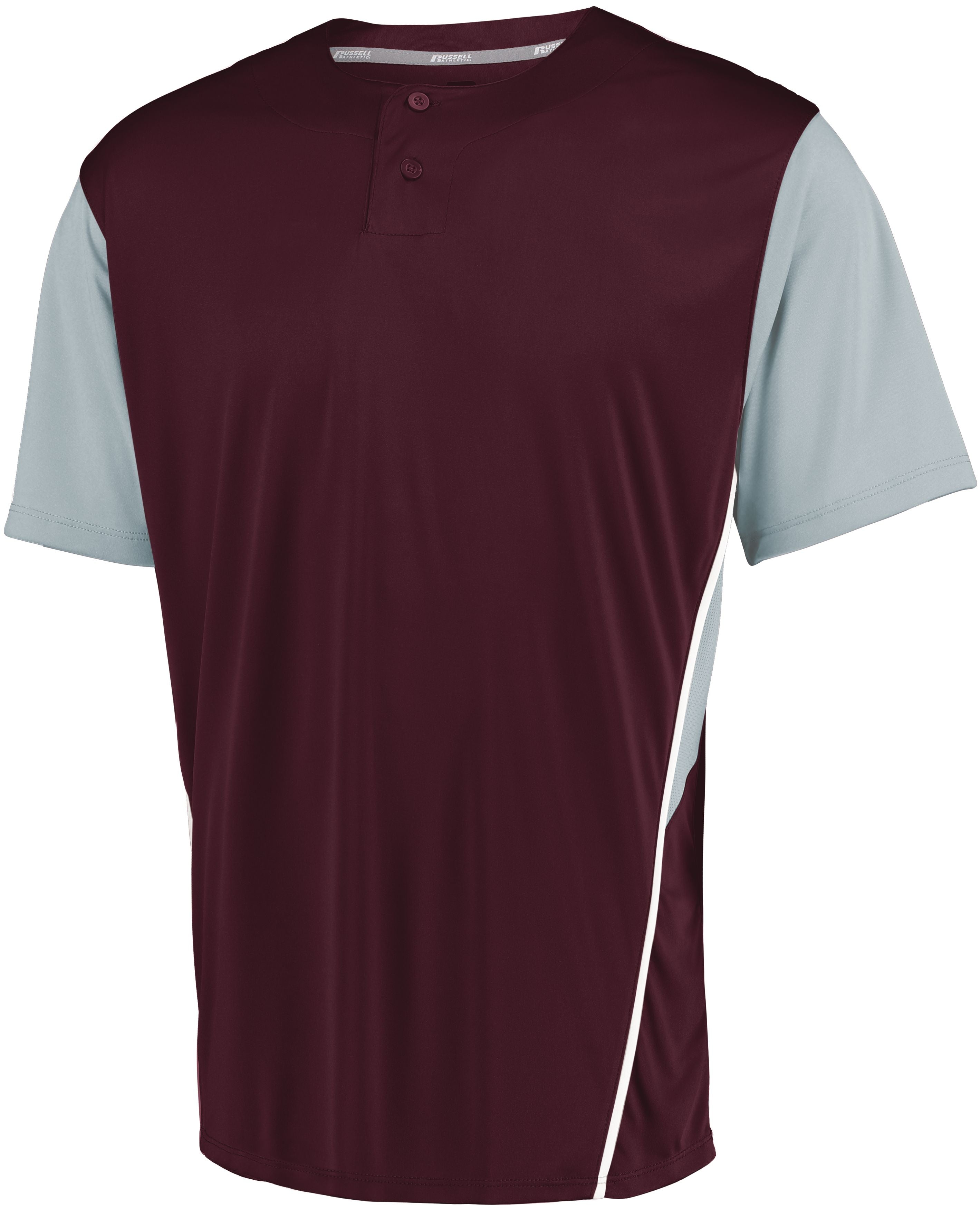 Russell Athletic Youth Two-Button Placket Jersey in Maroon/Baseball Grey  -Part of the Youth, Youth-Jersey, Baseball, Russell-Athletic-Products, Shirts, All-Sports, All-Sports-1 product lines at KanaleyCreations.com