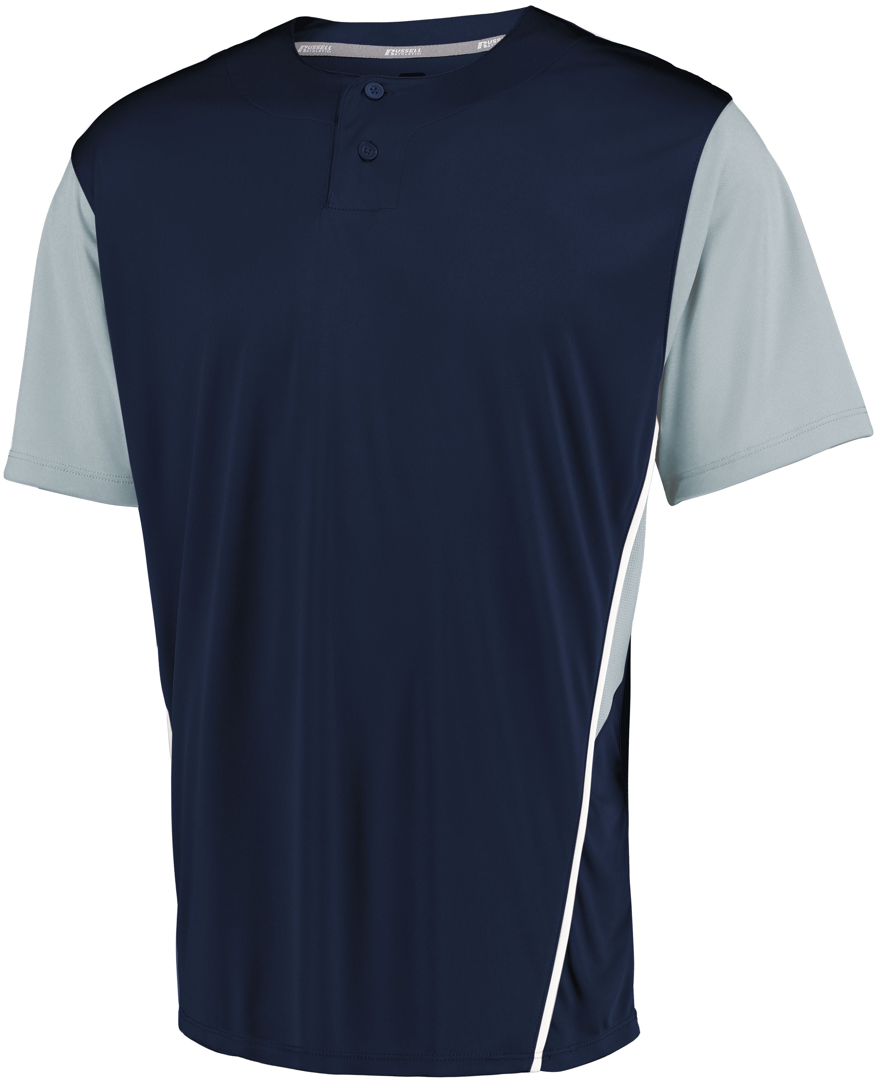 Russell Athletic Youth Two-Button Placket Jersey in Navy/Baseball Grey  -Part of the Youth, Youth-Jersey, Baseball, Russell-Athletic-Products, Shirts, All-Sports, All-Sports-1 product lines at KanaleyCreations.com