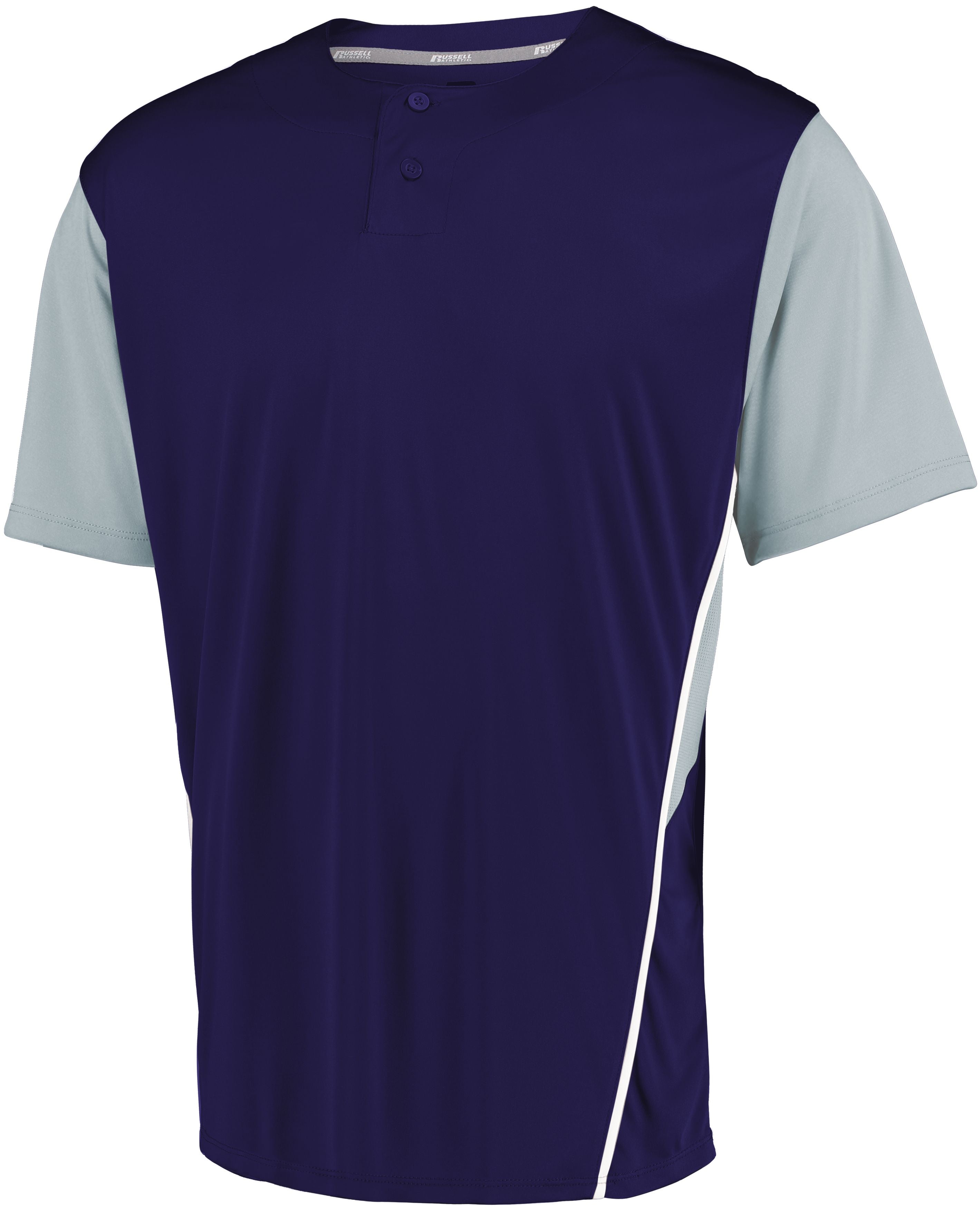 Russell Athletic Youth Two-Button Placket Jersey in Purple/Baseball Grey  -Part of the Youth, Youth-Jersey, Baseball, Russell-Athletic-Products, Shirts, All-Sports, All-Sports-1 product lines at KanaleyCreations.com