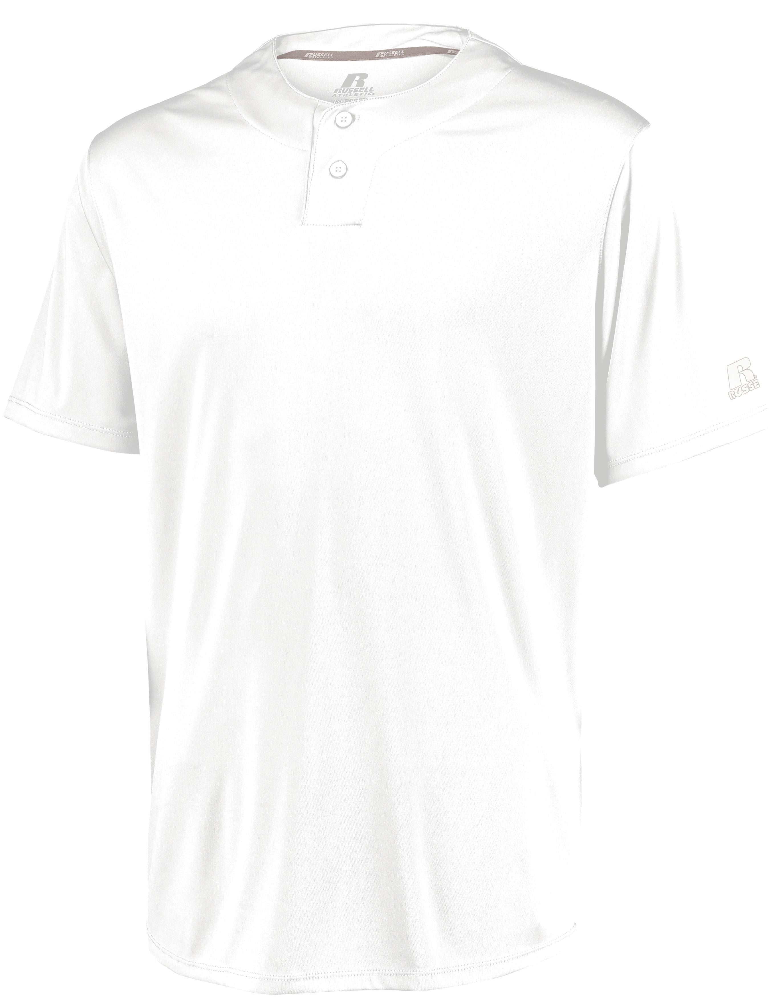 Russell Athletic Performance Two-Button Solid Jersey in White  -Part of the Adult, Adult-Jersey, Baseball, Russell-Athletic-Products, Shirts, All-Sports, All-Sports-1 product lines at KanaleyCreations.com