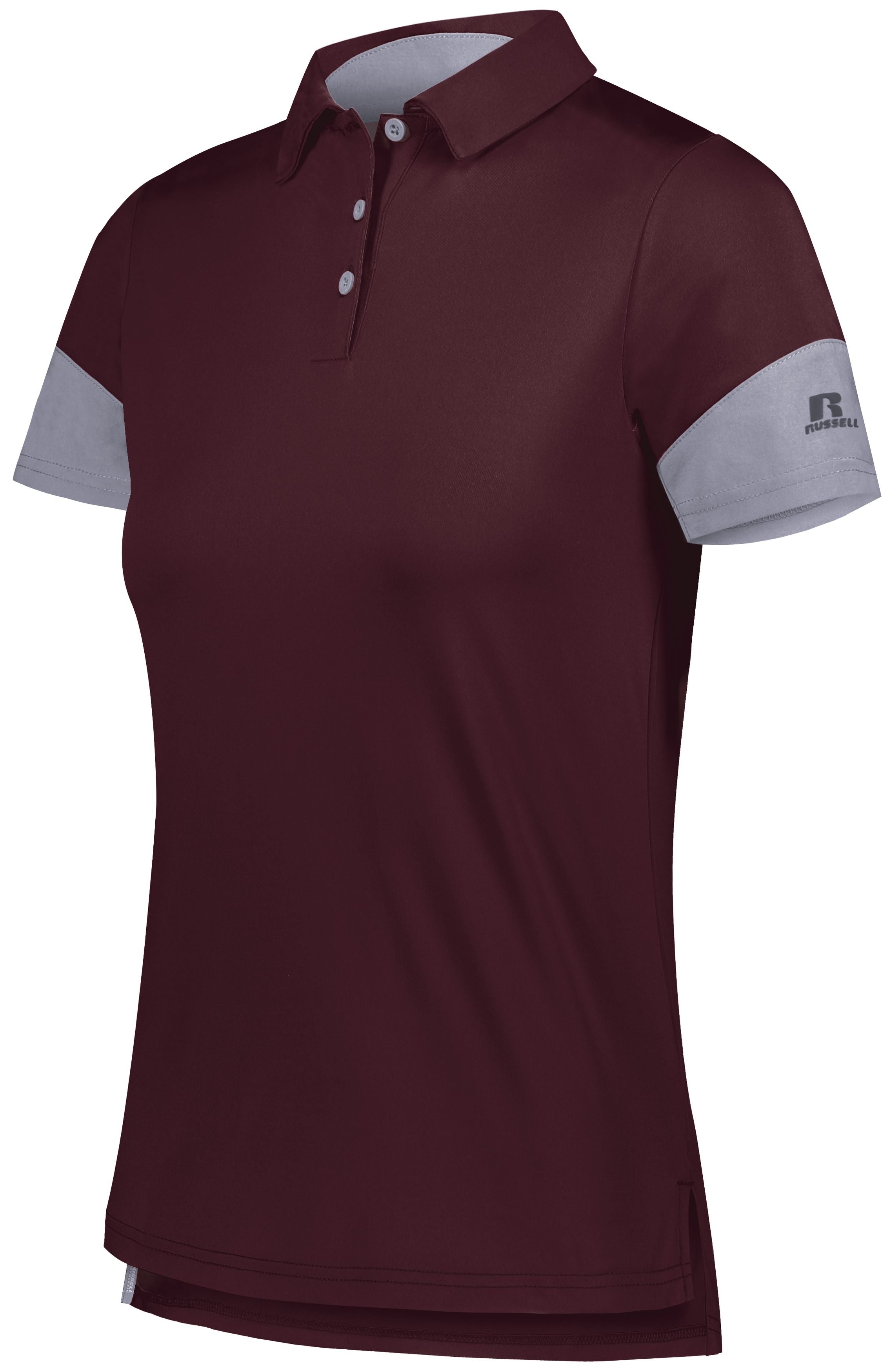 Russell Athletic Ladies Hybrid Polo in Maroon/Steel  -Part of the Ladies, Ladies-Polo, Polos, Russell-Athletic-Products, Shirts product lines at KanaleyCreations.com