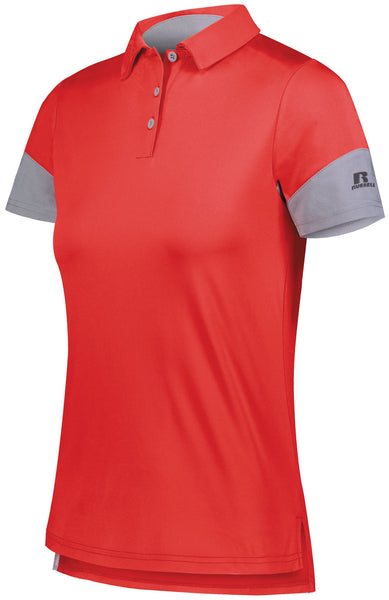 Russell Athletic Ladies Hybrid Polo in True Red/Steel  -Part of the Ladies, Ladies-Polo, Polos, Russell-Athletic-Products, Shirts product lines at KanaleyCreations.com