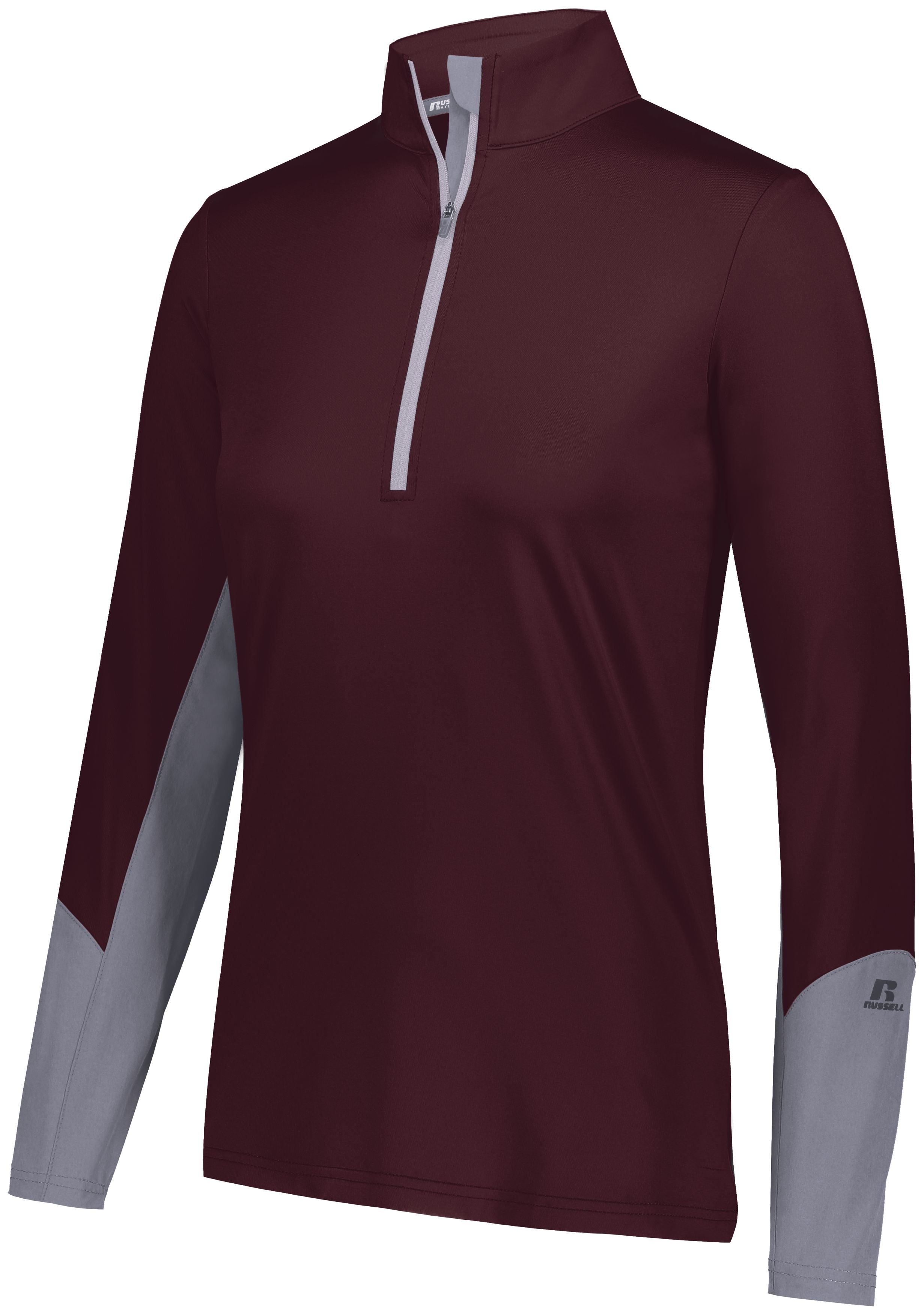 Russell Athletic Ladies Hybrid Pullover in Maroon/Steel  -Part of the Ladies, Russell-Athletic-Products, Shirts product lines at KanaleyCreations.com
