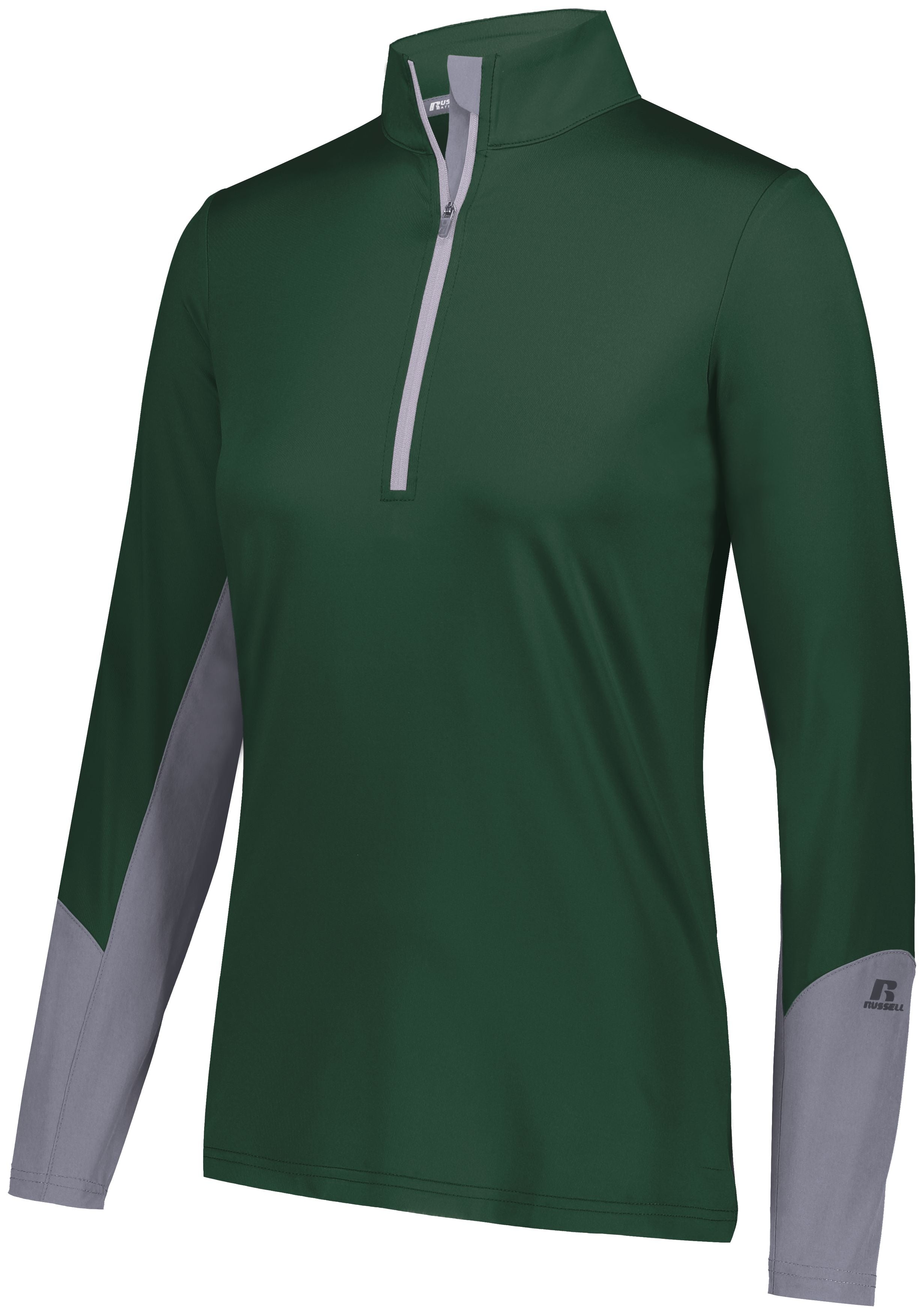 Russell Athletic Ladies Hybrid Pullover in Dark Green/Steel  -Part of the Ladies, Russell-Athletic-Products, Shirts product lines at KanaleyCreations.com