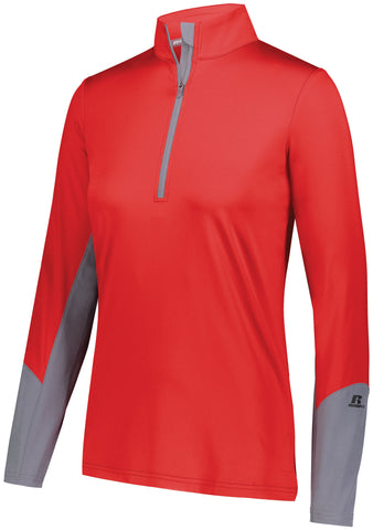 Russell Athletic Ladies Hybrid Pullover in True Red/Steel  -Part of the Ladies, Russell-Athletic-Products, Shirts product lines at KanaleyCreations.com