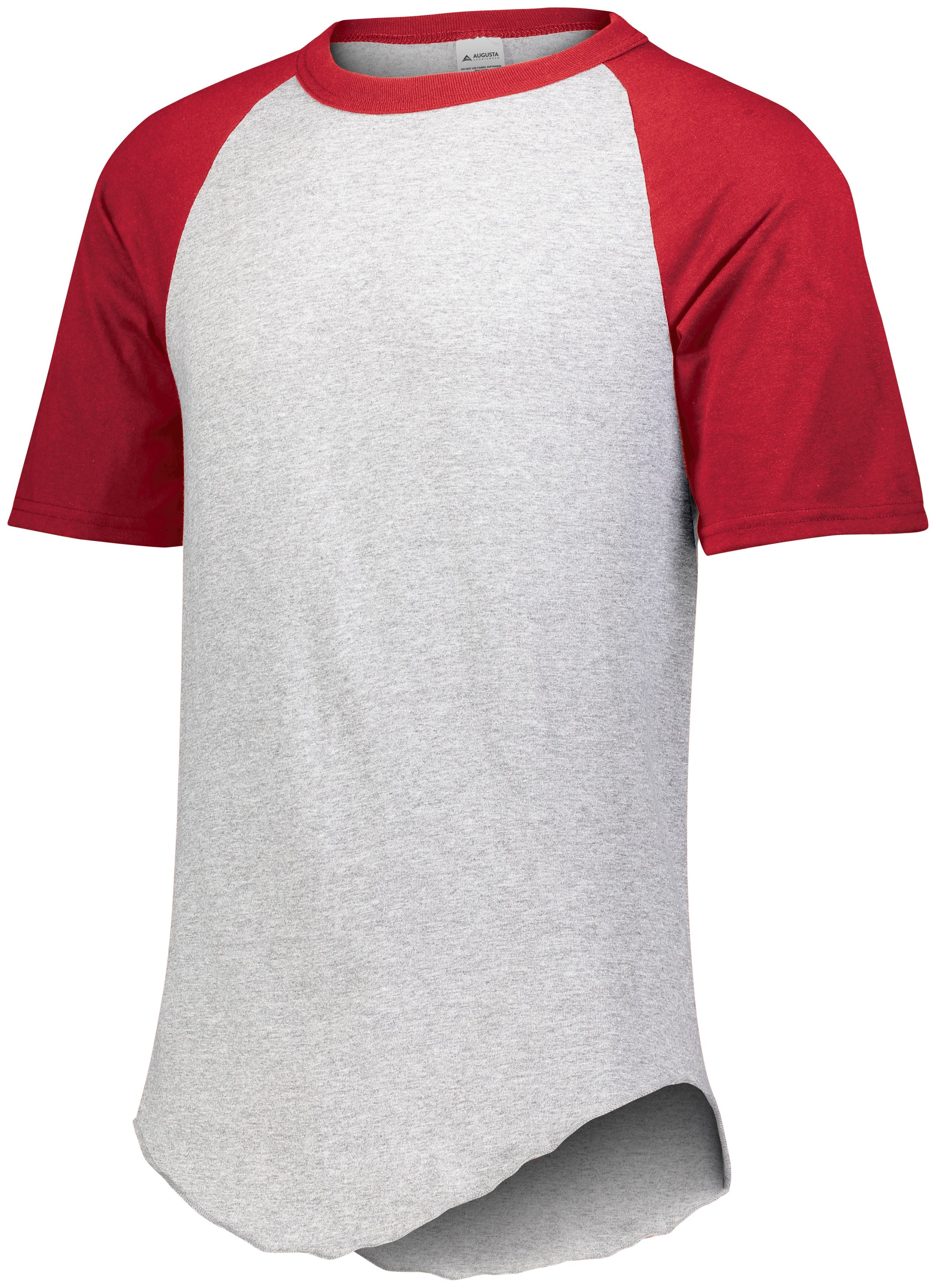 Augusta Sportswear Short Sleeve Baseball Jersey in Athletic Heather/Red  -Part of the Adult, Adult-Jersey, Augusta-Products, Baseball, Shirts, All-Sports, All-Sports-1 product lines at KanaleyCreations.com