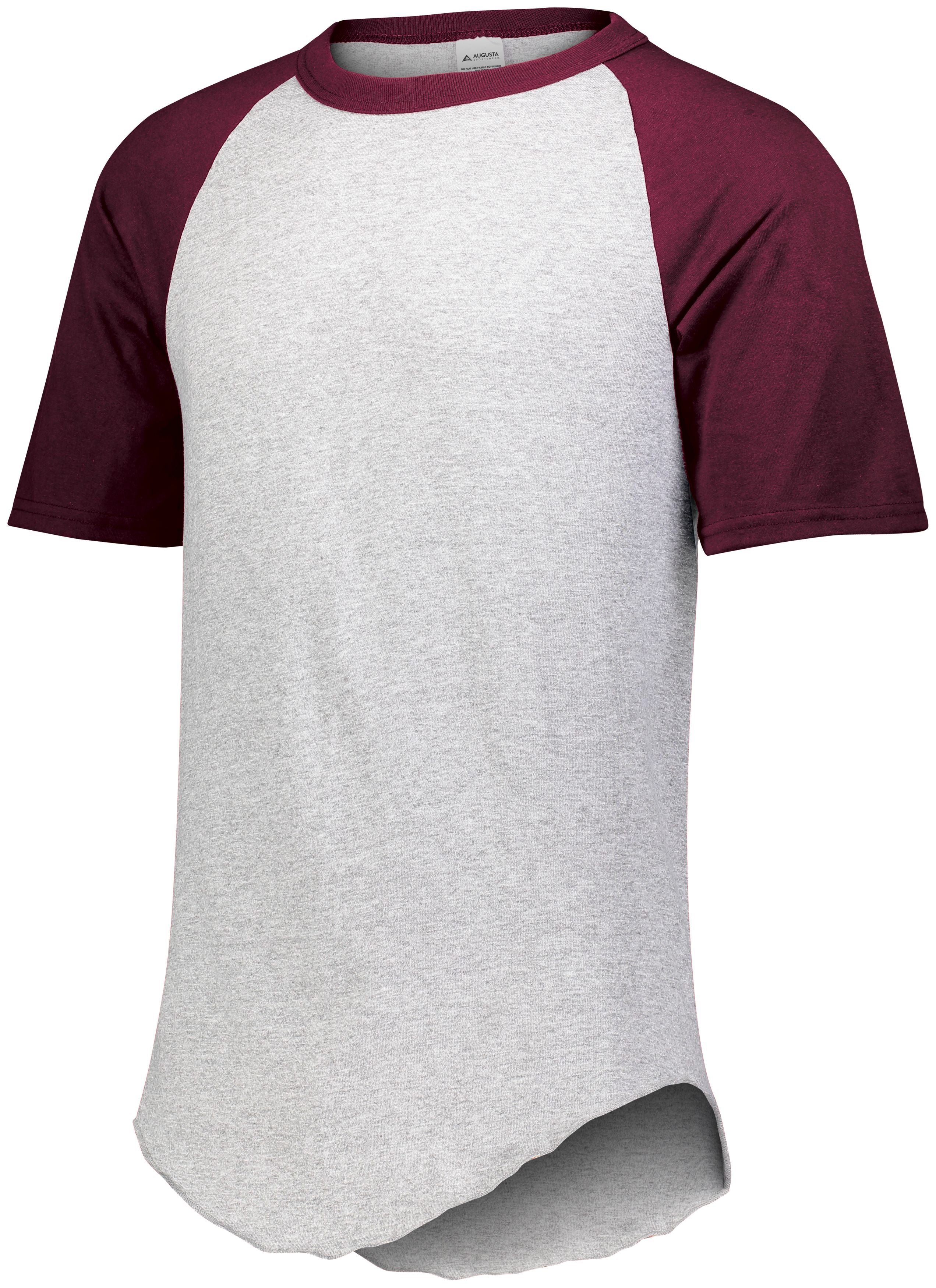 Augusta Sportswear Short Sleeve Baseball Jersey in Athletic Heather/Maroon  -Part of the Adult, Adult-Jersey, Augusta-Products, Baseball, Shirts, All-Sports, All-Sports-1 product lines at KanaleyCreations.com