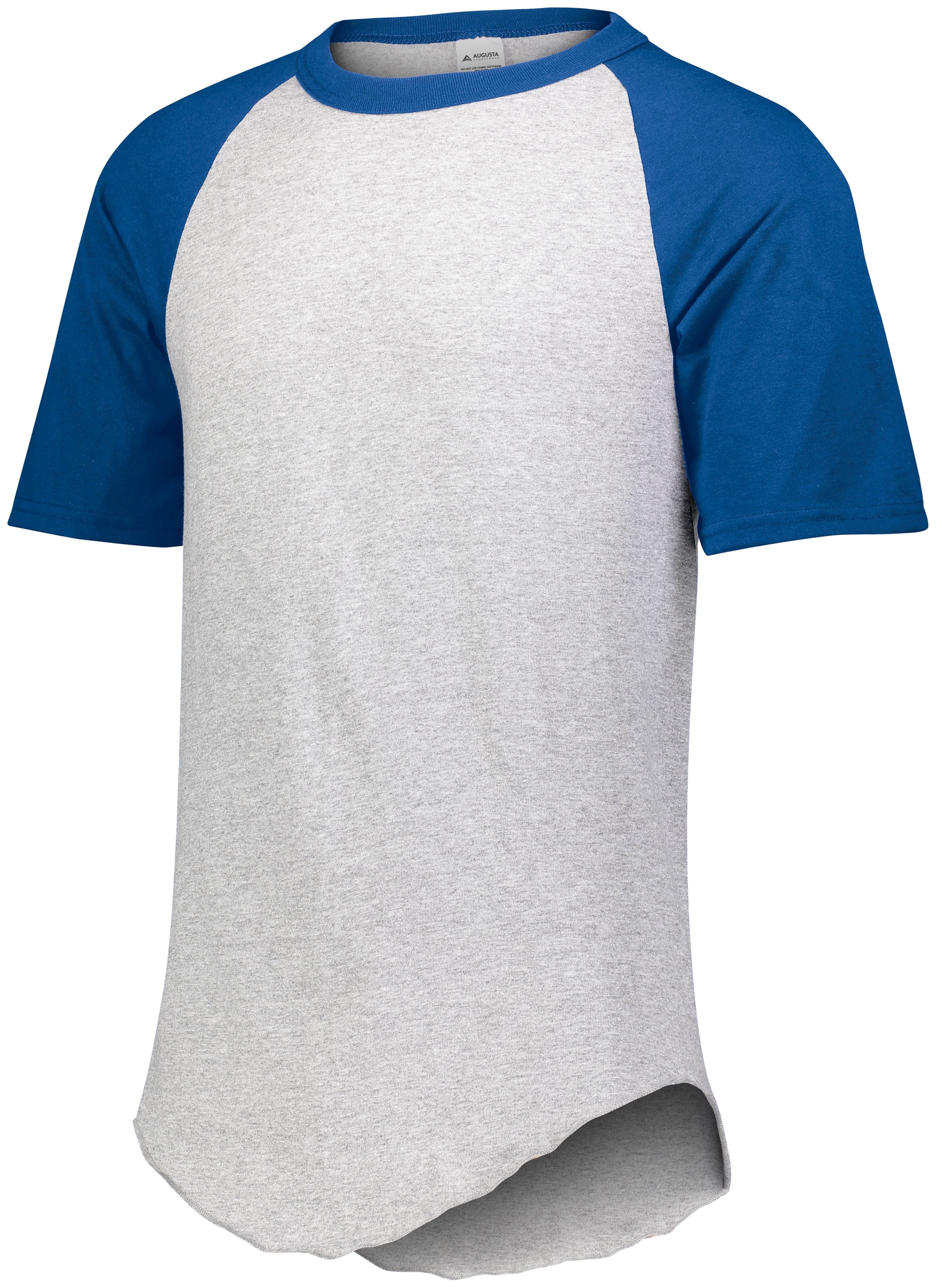 Augusta Sportswear Short Sleeve Baseball Jersey in Athletic Heather/Royal  -Part of the Adult, Adult-Jersey, Augusta-Products, Baseball, Shirts, All-Sports, All-Sports-1 product lines at KanaleyCreations.com