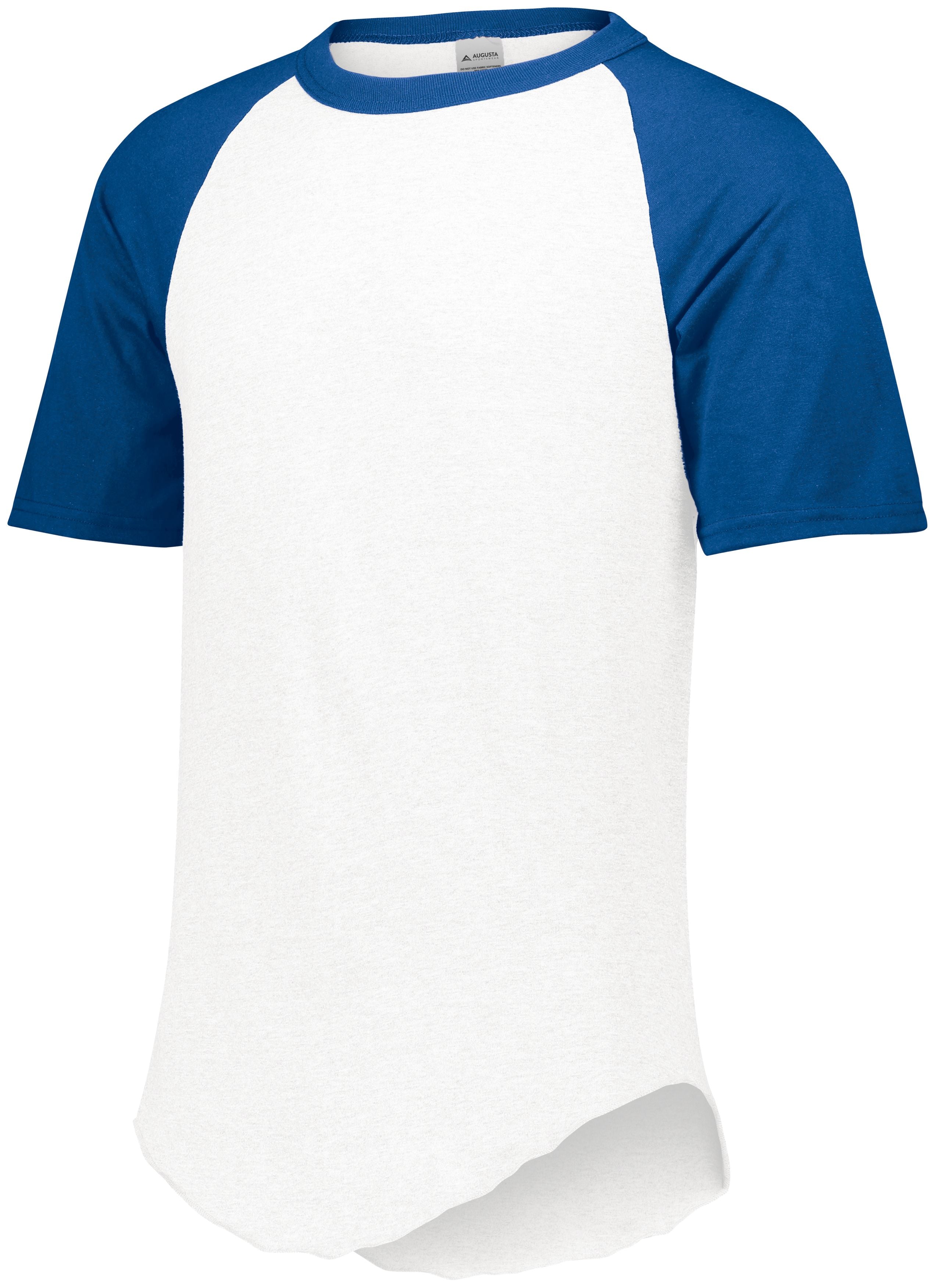 Augusta Sportswear Short Sleeve Baseball Jersey in White/Royal  -Part of the Adult, Adult-Jersey, Augusta-Products, Baseball, Shirts, All-Sports, All-Sports-1 product lines at KanaleyCreations.com