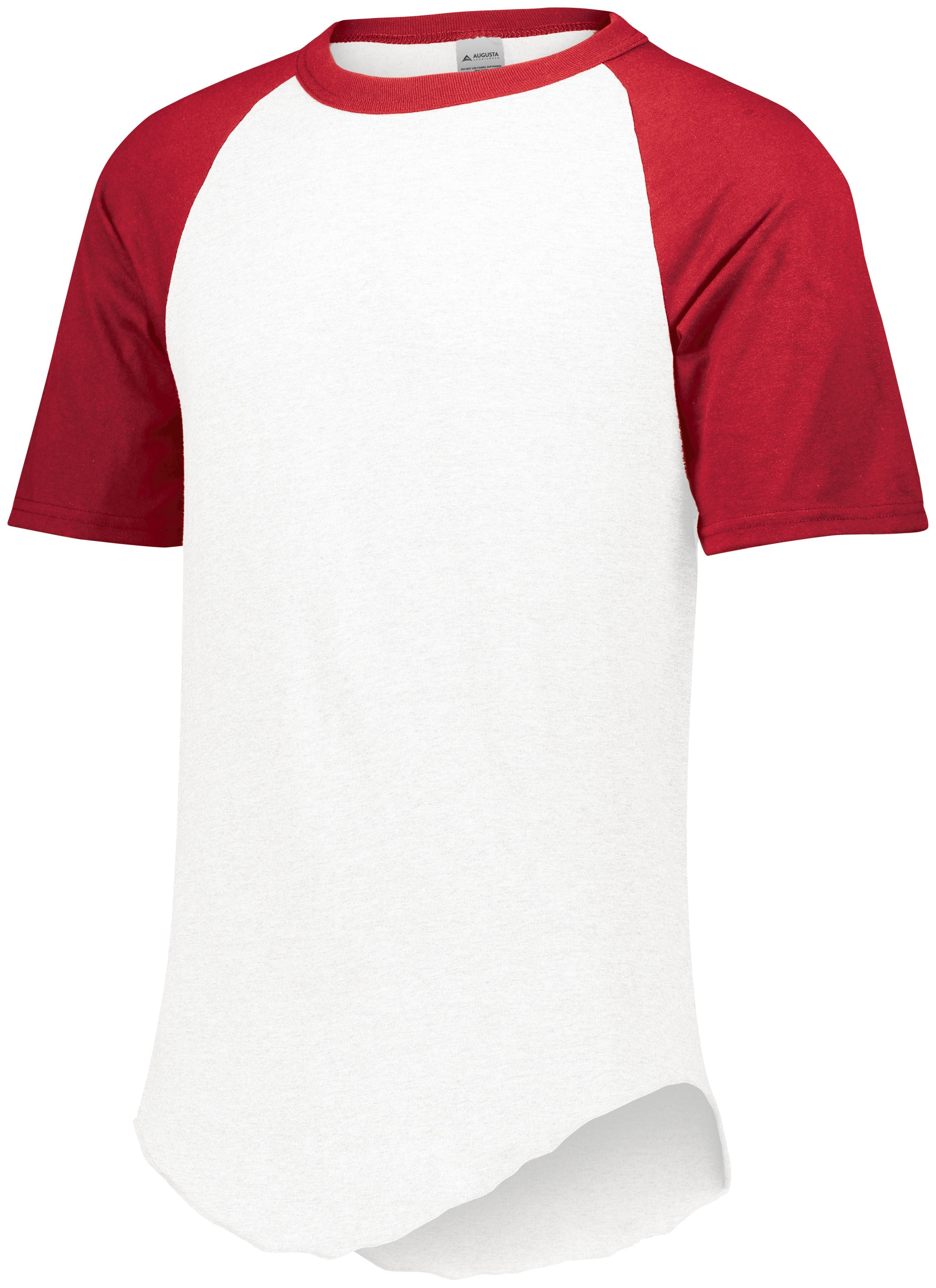 Augusta Sportswear Short Sleeve Baseball Jersey in White/Red  -Part of the Adult, Adult-Jersey, Augusta-Products, Baseball, Shirts, All-Sports, All-Sports-1 product lines at KanaleyCreations.com