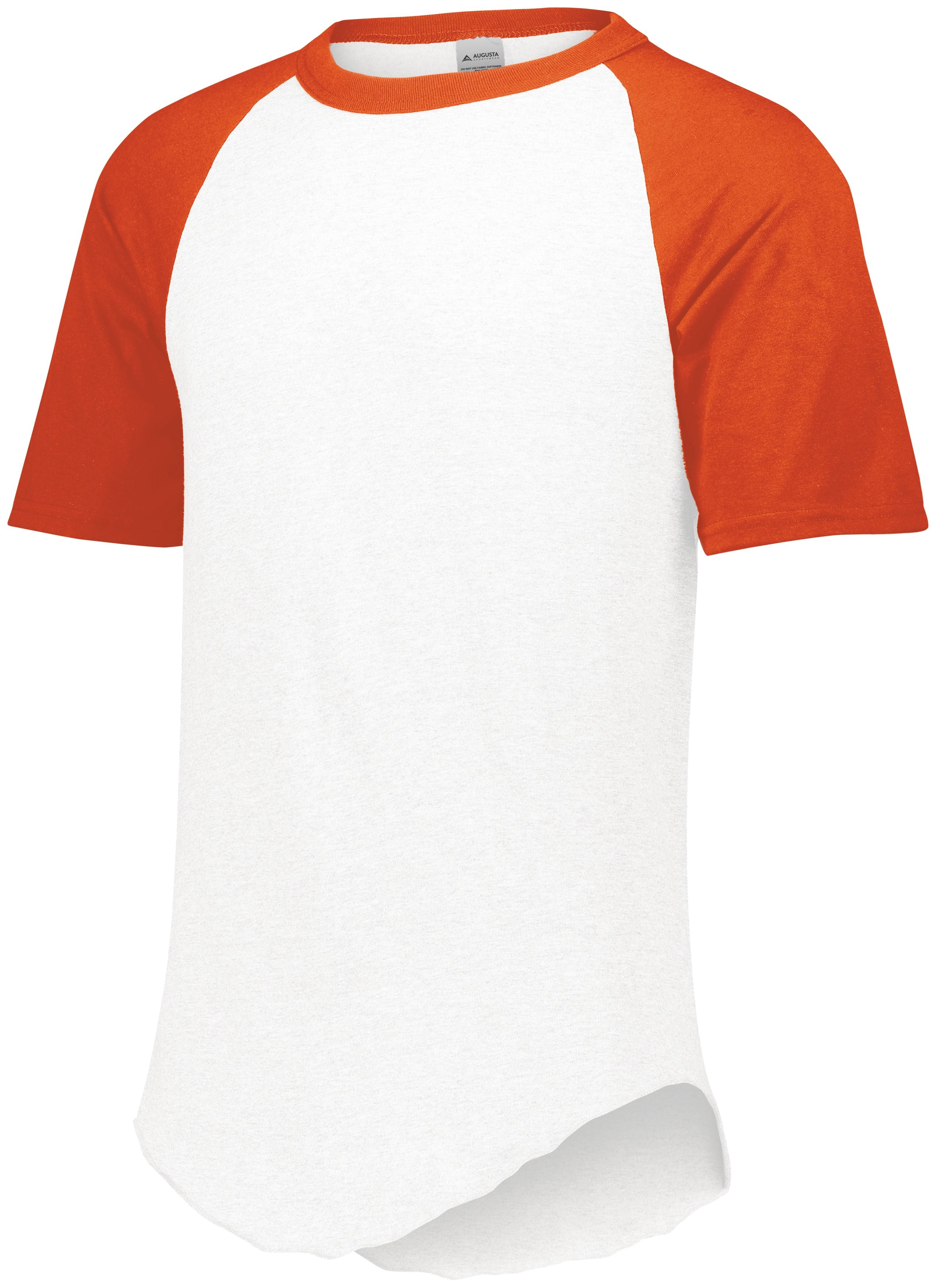 Augusta Sportswear Short Sleeve Baseball Jersey in White/Orange  -Part of the Adult, Adult-Jersey, Augusta-Products, Baseball, Shirts, All-Sports, All-Sports-1 product lines at KanaleyCreations.com
