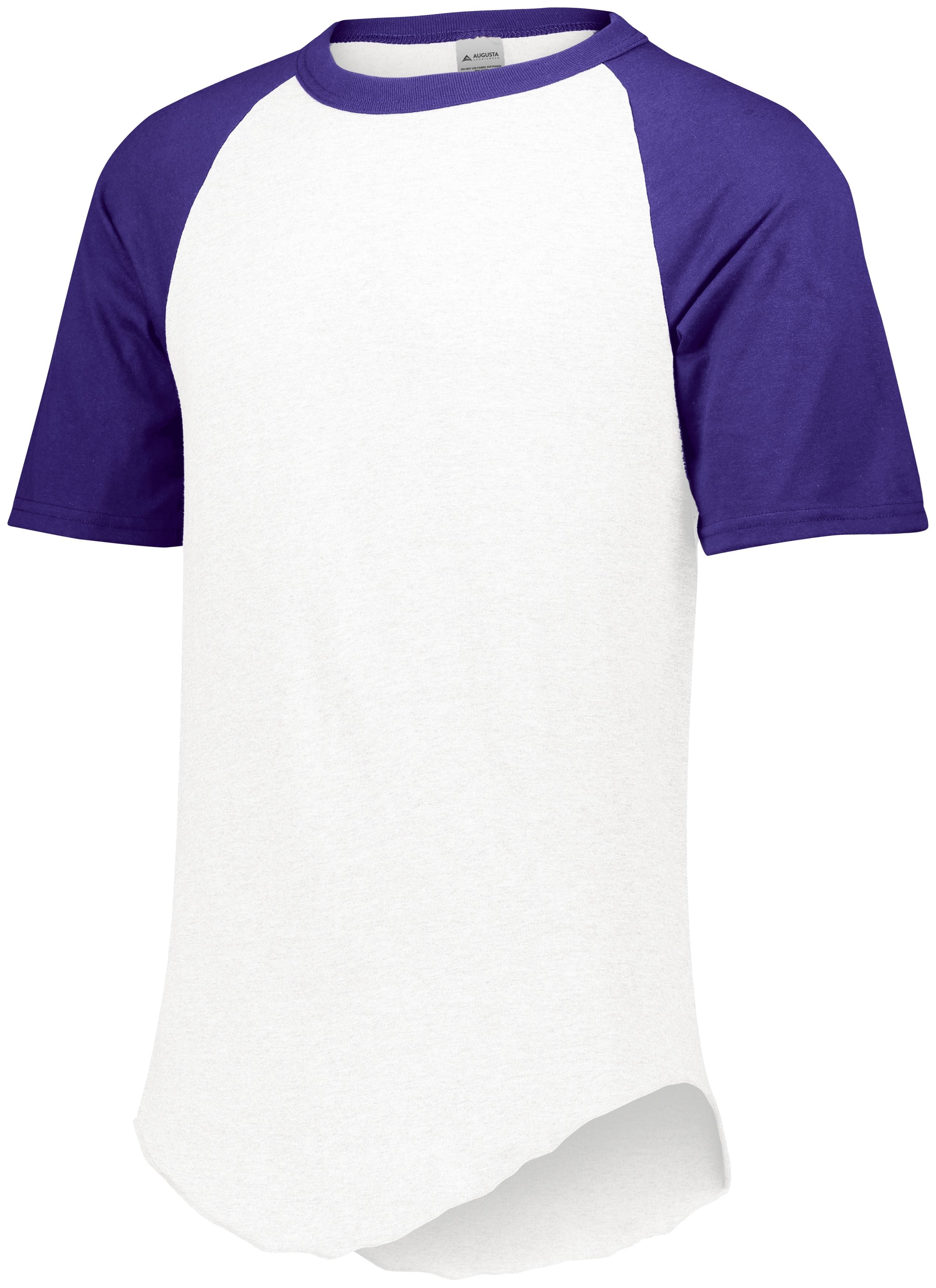Augusta Sportswear Short Sleeve Baseball Jersey in White/Purple  -Part of the Adult, Adult-Jersey, Augusta-Products, Baseball, Shirts, All-Sports, All-Sports-1 product lines at KanaleyCreations.com