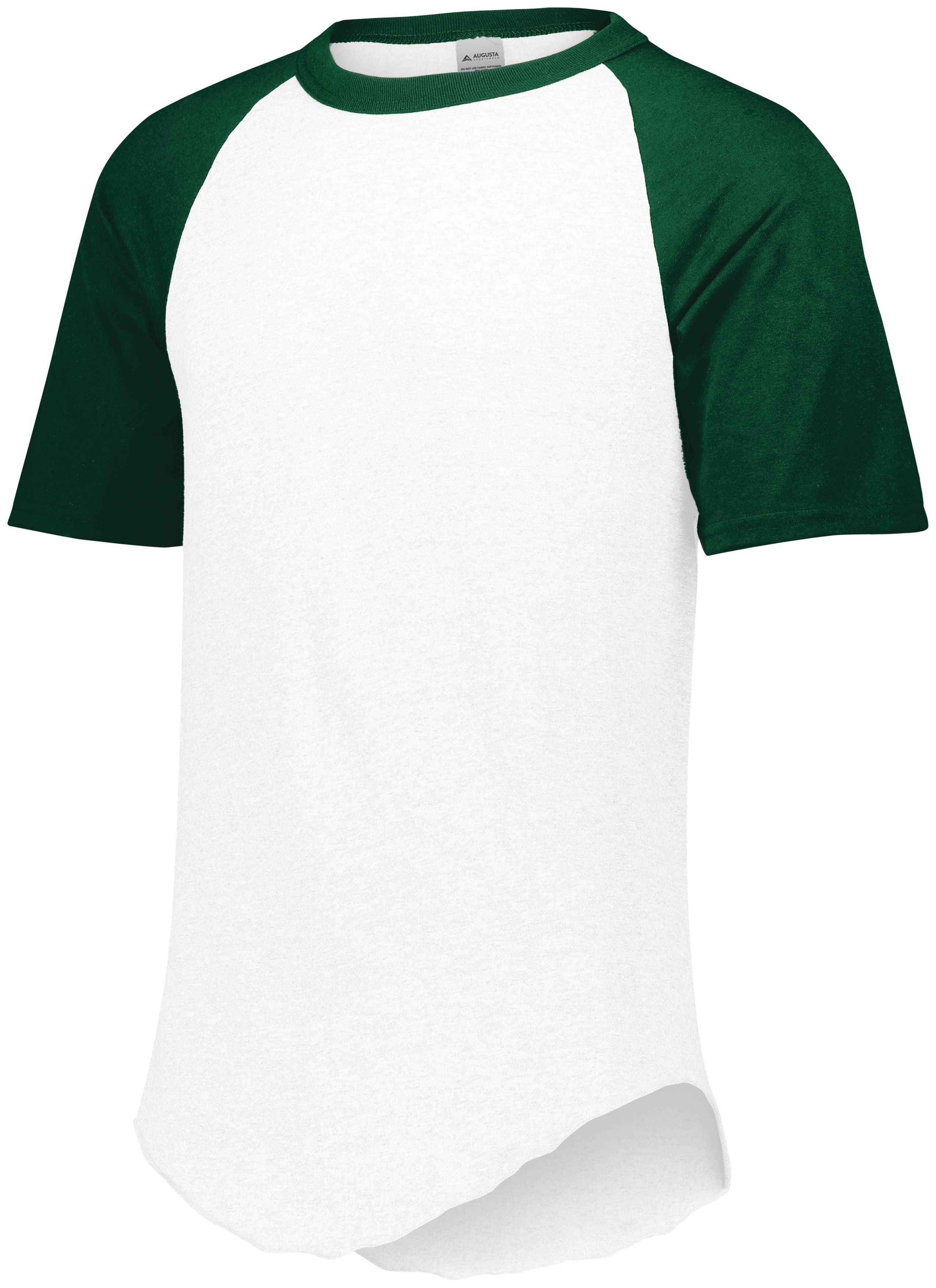 Augusta Sportswear Short Sleeve Baseball Jersey in White/Dark Green  -Part of the Adult, Adult-Jersey, Augusta-Products, Baseball, Shirts, All-Sports, All-Sports-1 product lines at KanaleyCreations.com