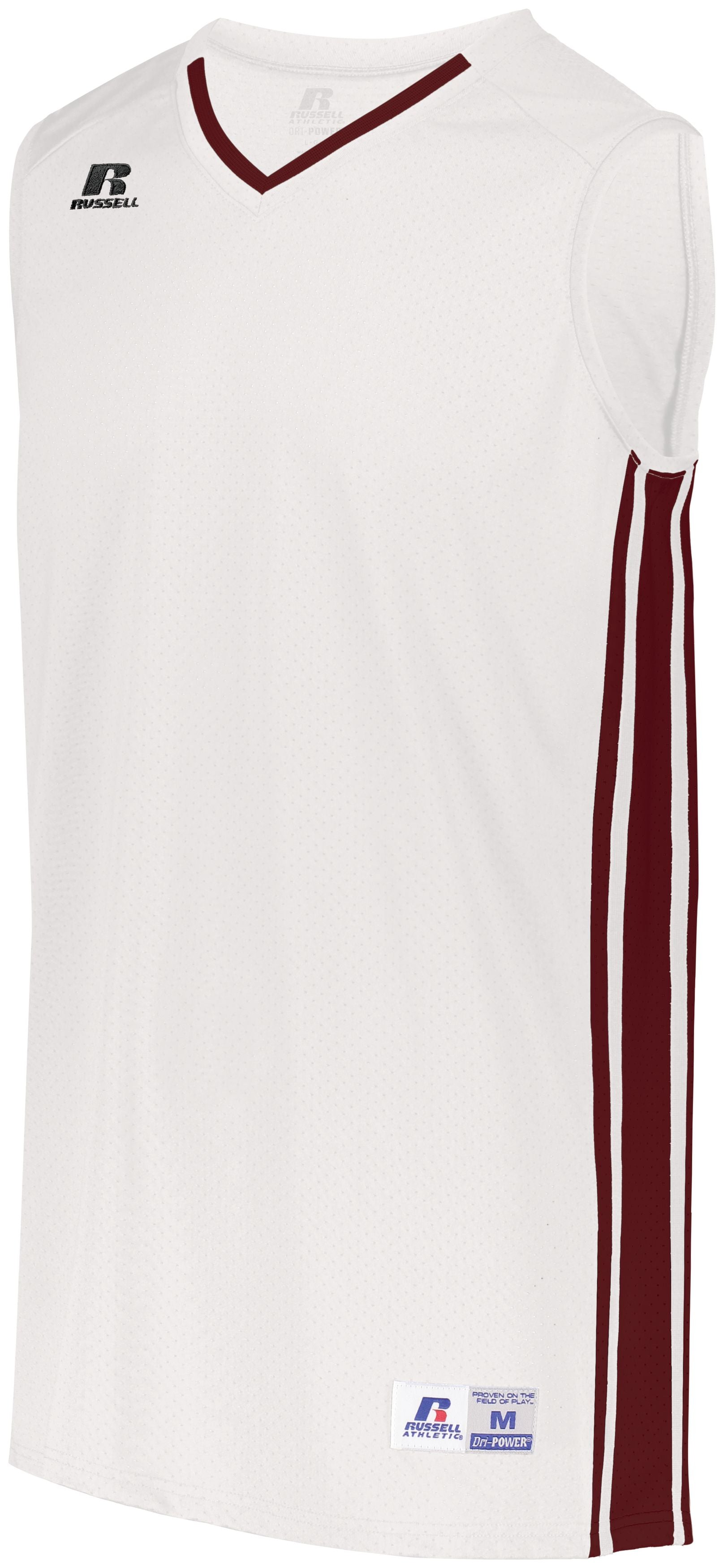 Russell Athletic Legacy Basketball Jersey in White/Cardinal  -Part of the Adult, Adult-Jersey, Basketball, Russell-Athletic-Products, Shirts, All-Sports, All-Sports-1 product lines at KanaleyCreations.com