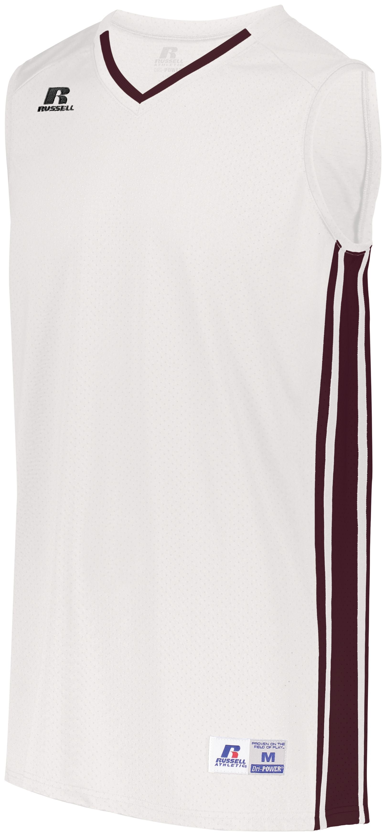 Russell Athletic Youth Legacy Basketball Jersey in White/Maroon  -Part of the Youth, Youth-Jersey, Basketball, Russell-Athletic-Products, Shirts, All-Sports, All-Sports-1 product lines at KanaleyCreations.com