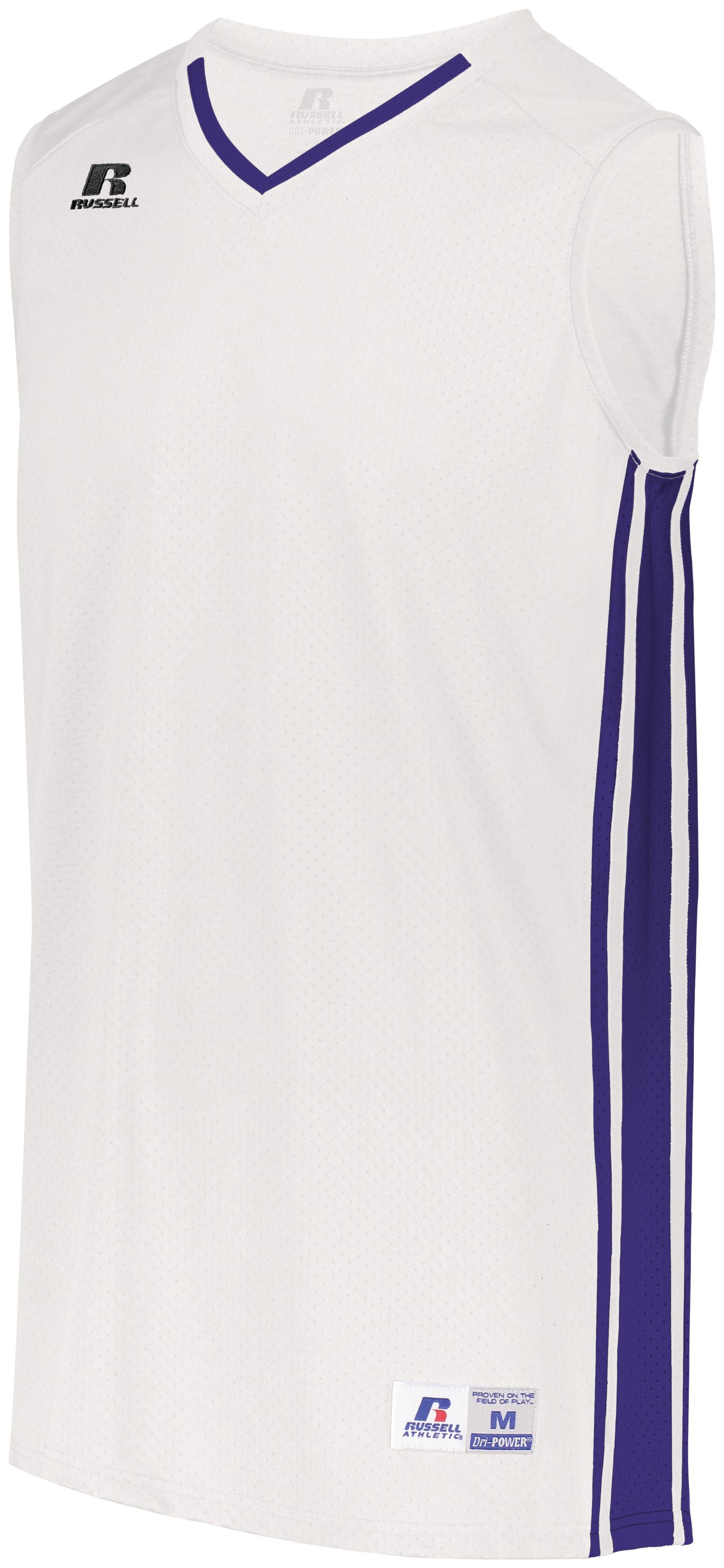Russell Athletic Youth Legacy Basketball Jersey in White/Purple  -Part of the Youth, Youth-Jersey, Basketball, Russell-Athletic-Products, Shirts, All-Sports, All-Sports-1 product lines at KanaleyCreations.com