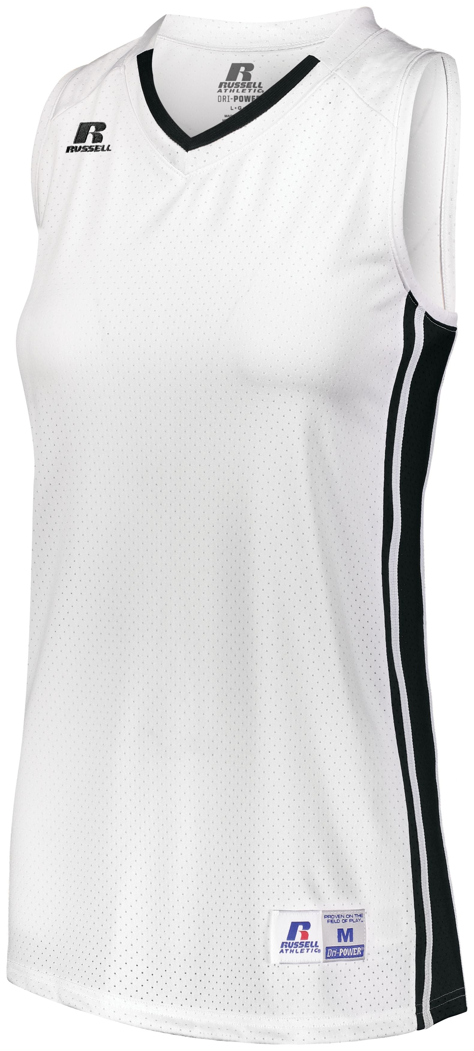 Russell Athletic Ladies Legacy Basketball Jersey in White/Black  -Part of the Ladies, Ladies-Jersey, Basketball, Russell-Athletic-Products, Shirts, All-Sports, All-Sports-1 product lines at KanaleyCreations.com