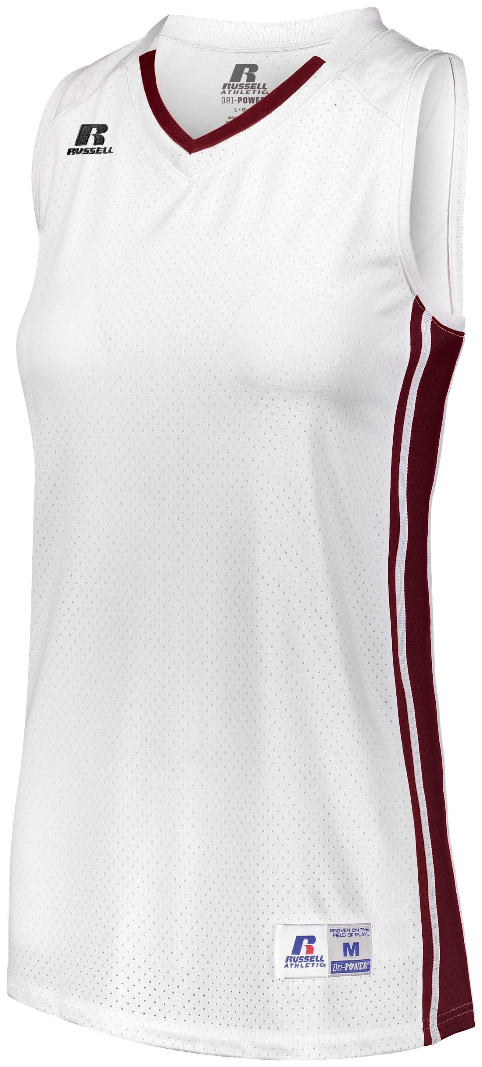 Russell Athletic Ladies Legacy Basketball Jersey in White/Cardinal  -Part of the Ladies, Ladies-Jersey, Basketball, Russell-Athletic-Products, Shirts, All-Sports, All-Sports-1 product lines at KanaleyCreations.com