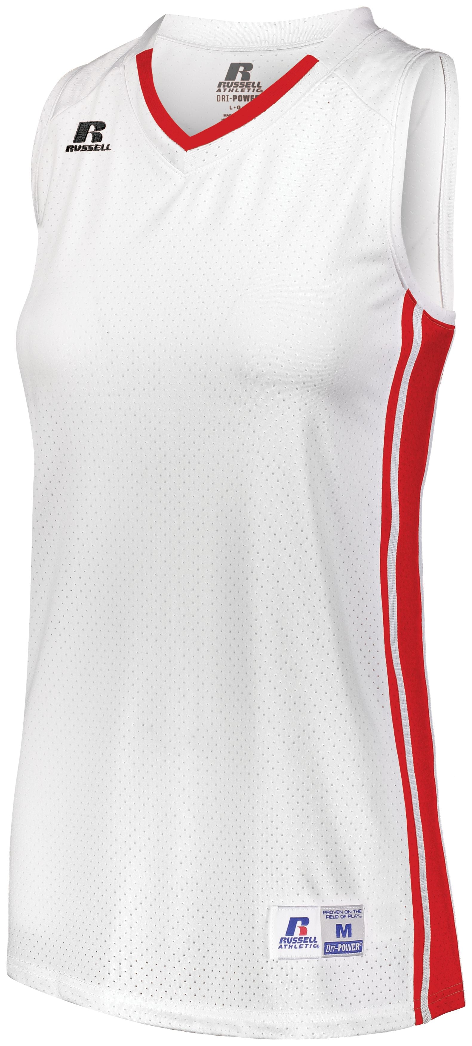 Russell Athletic Ladies Legacy Basketball Jersey in White/True Red  -Part of the Ladies, Ladies-Jersey, Basketball, Russell-Athletic-Products, Shirts, All-Sports, All-Sports-1 product lines at KanaleyCreations.com