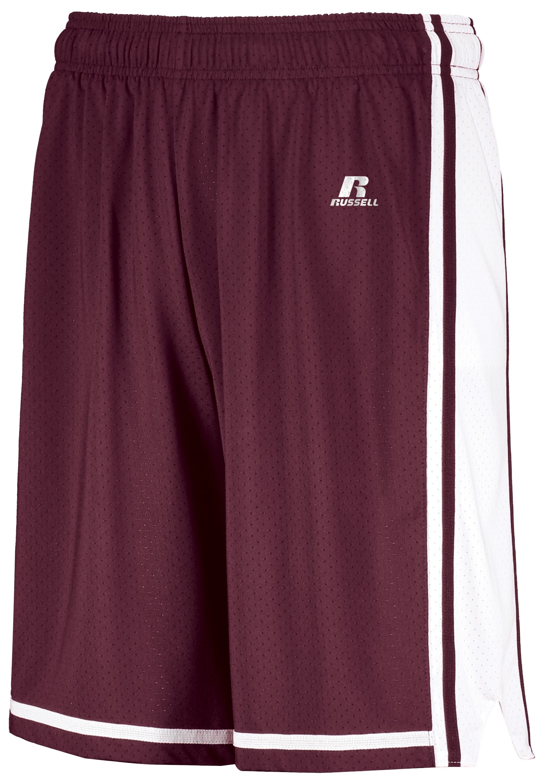 Russell Athletic Legacy Basketball Shorts in Maroon/White  -Part of the Adult, Adult-Shorts, Basketball, Russell-Athletic-Products, All-Sports, All-Sports-1 product lines at KanaleyCreations.com