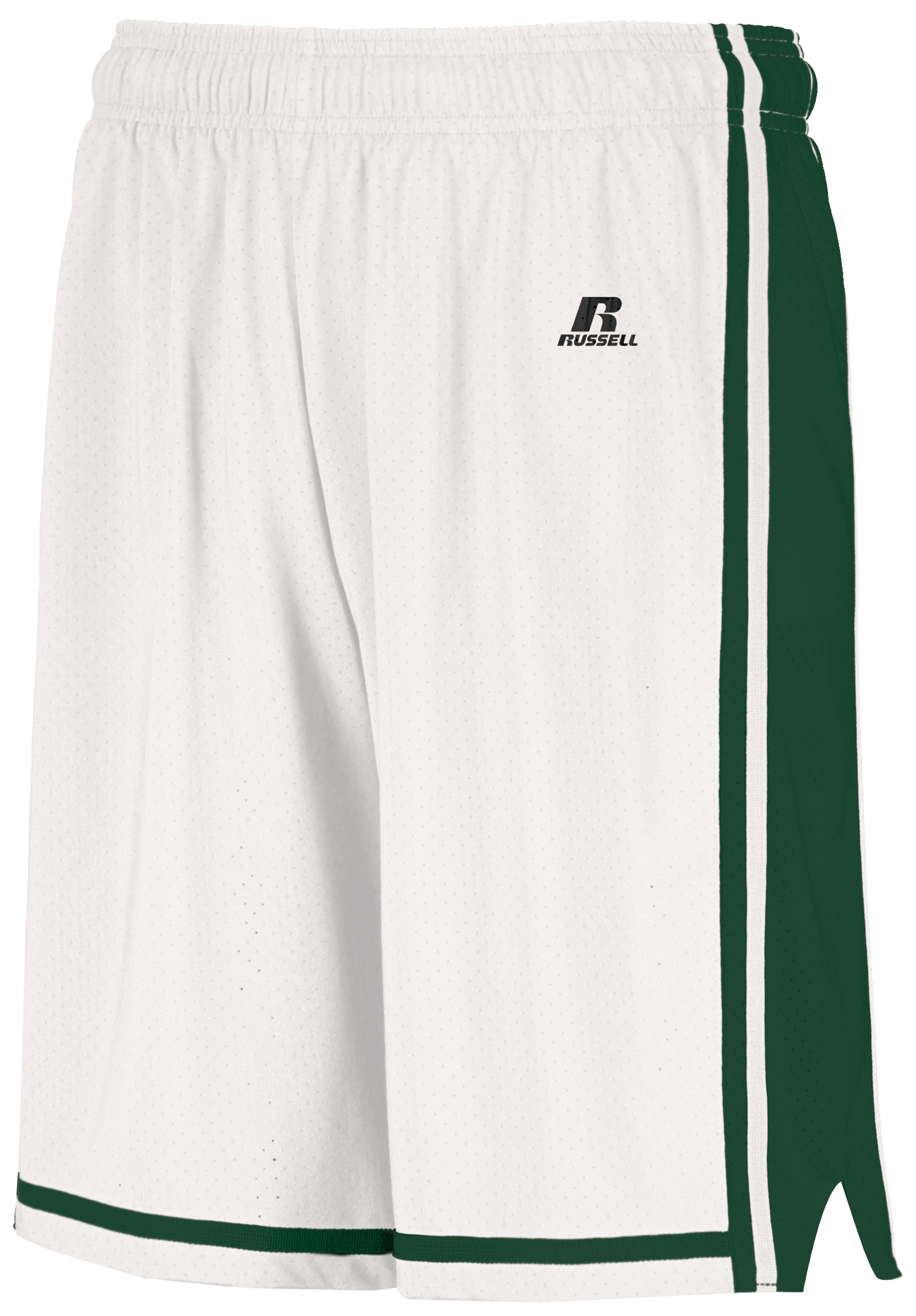 Russell Athletic Legacy Basketball Shorts in White/Dark Green  -Part of the Adult, Adult-Shorts, Basketball, Russell-Athletic-Products, All-Sports, All-Sports-1 product lines at KanaleyCreations.com