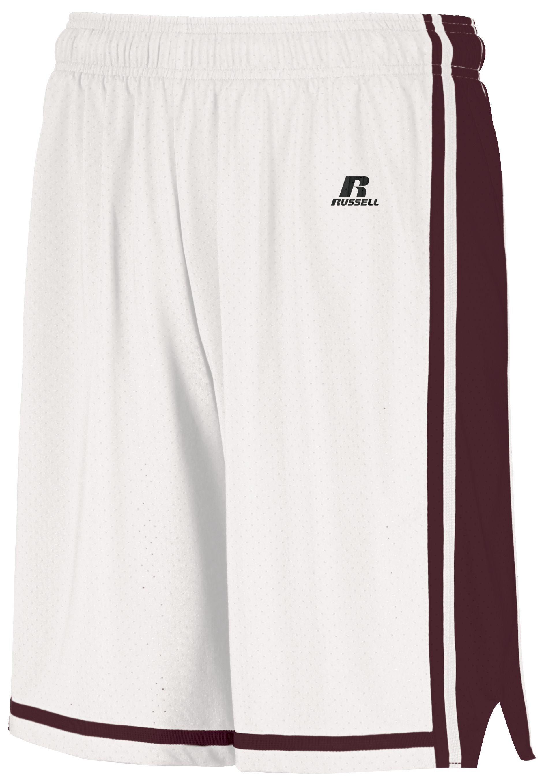 Russell Athletic Legacy Basketball Shorts in White/Maroon  -Part of the Adult, Adult-Shorts, Basketball, Russell-Athletic-Products, All-Sports, All-Sports-1 product lines at KanaleyCreations.com