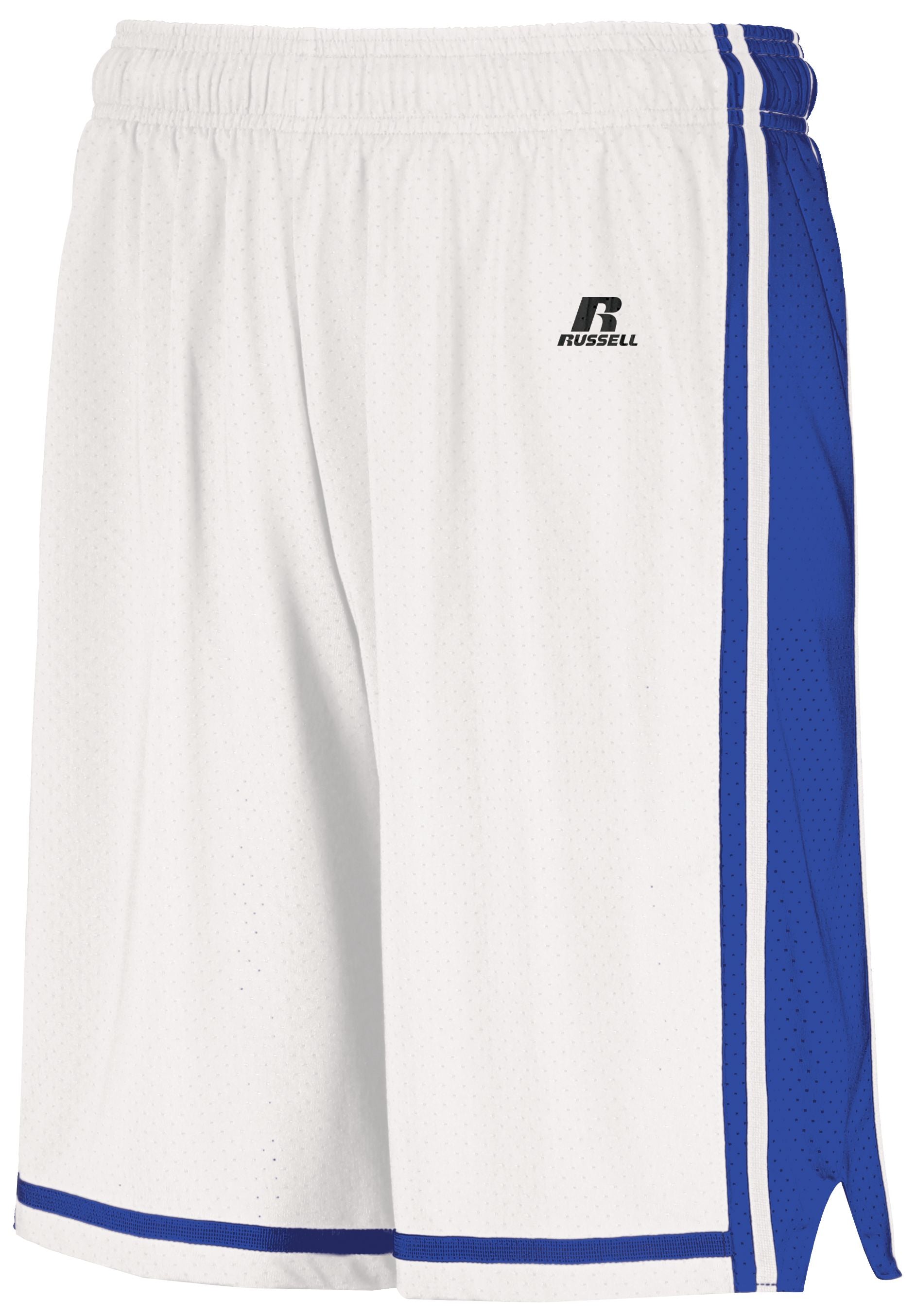 Russell Athletic Legacy Basketball Shorts in White/Royal  -Part of the Adult, Adult-Shorts, Basketball, Russell-Athletic-Products, All-Sports, All-Sports-1 product lines at KanaleyCreations.com
