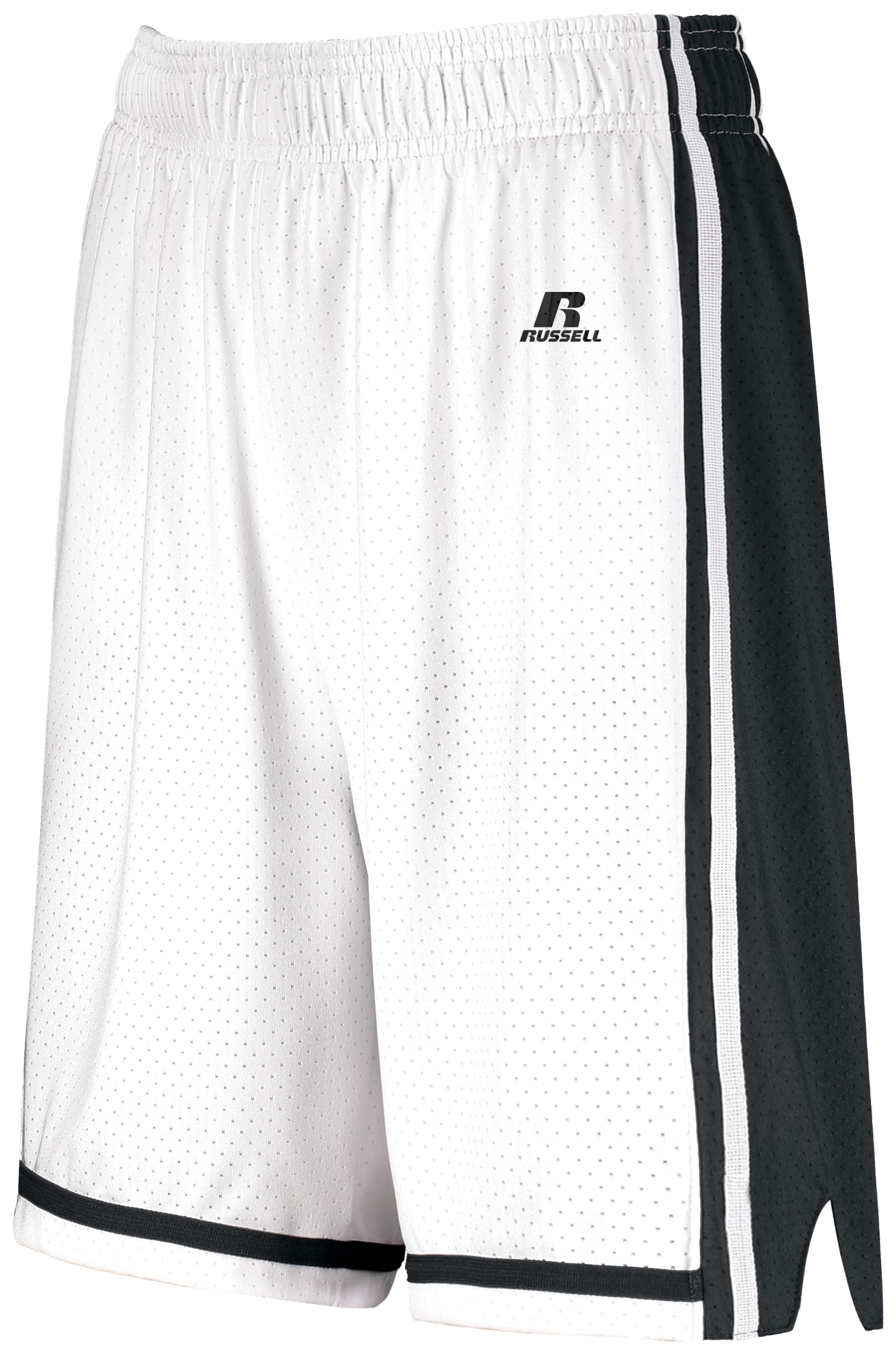 Russell Athletic Ladies Legacy Basketball Shorts in White/Black  -Part of the Ladies, Ladies-Shorts, Basketball, Russell-Athletic-Products, All-Sports, All-Sports-1 product lines at KanaleyCreations.com