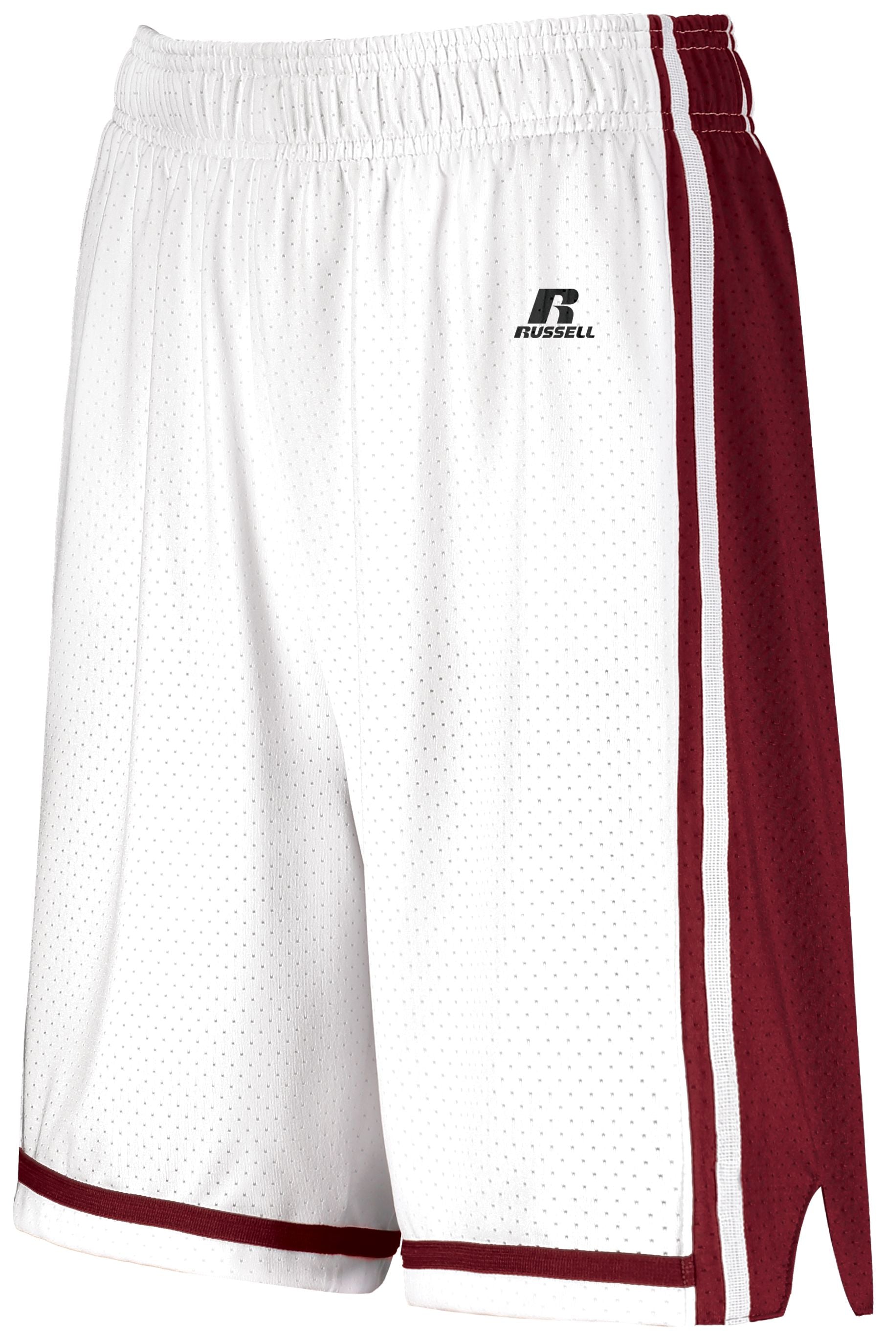 Russell Athletic Ladies Legacy Basketball Shorts in White/Cardinal  -Part of the Ladies, Ladies-Shorts, Basketball, Russell-Athletic-Products, All-Sports, All-Sports-1 product lines at KanaleyCreations.com