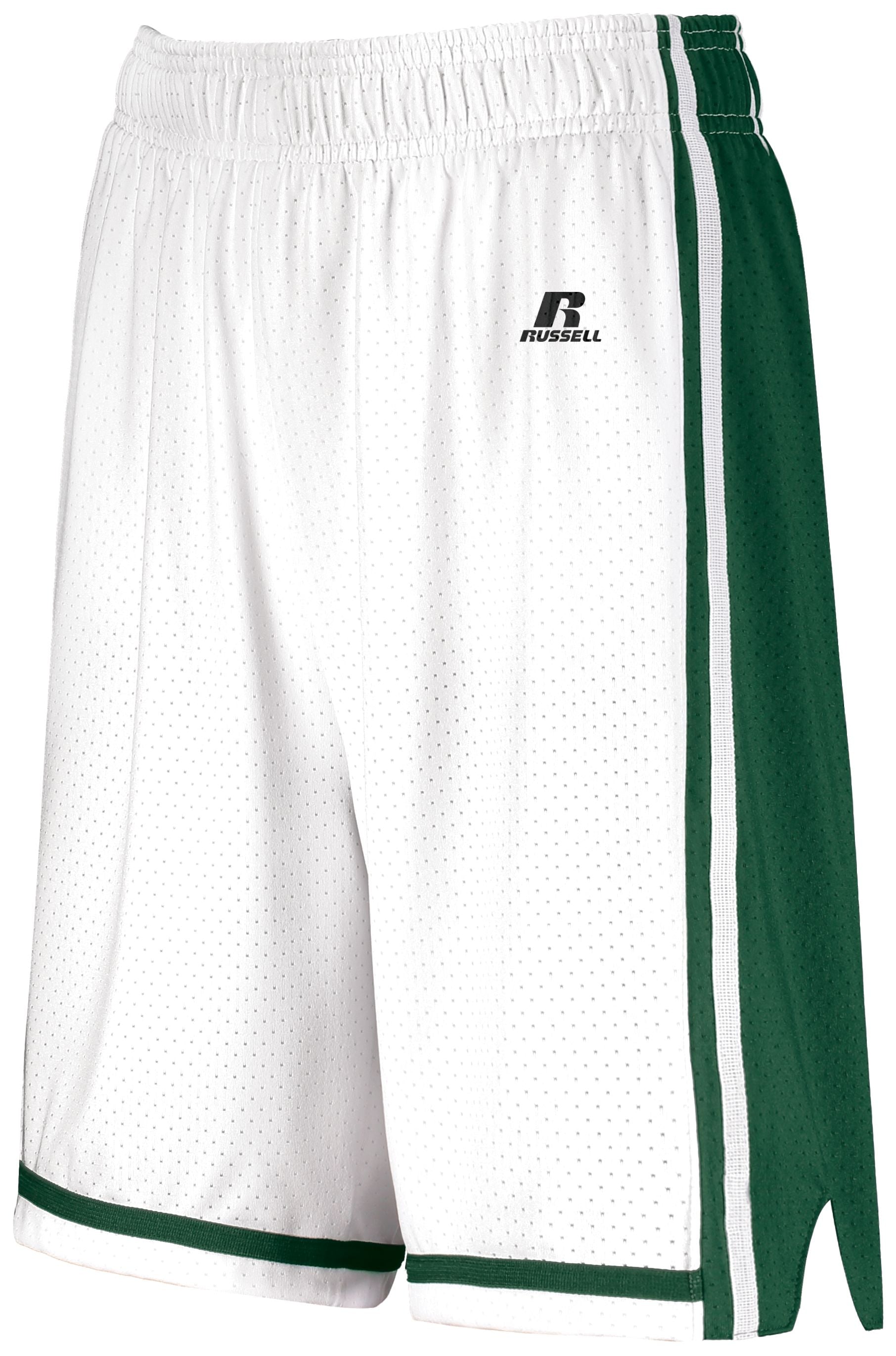 Russell Athletic Ladies Legacy Basketball Shorts in White/Dark Green  -Part of the Ladies, Ladies-Shorts, Basketball, Russell-Athletic-Products, All-Sports, All-Sports-1 product lines at KanaleyCreations.com