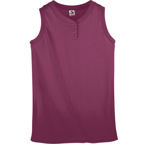 Augusta Sportswear Girls Sleeveless Two-Button Softball Jersey in Maroon  -Part of the Girls, Augusta-Products, Softball, Girls-Jersey, Shirts product lines at KanaleyCreations.com