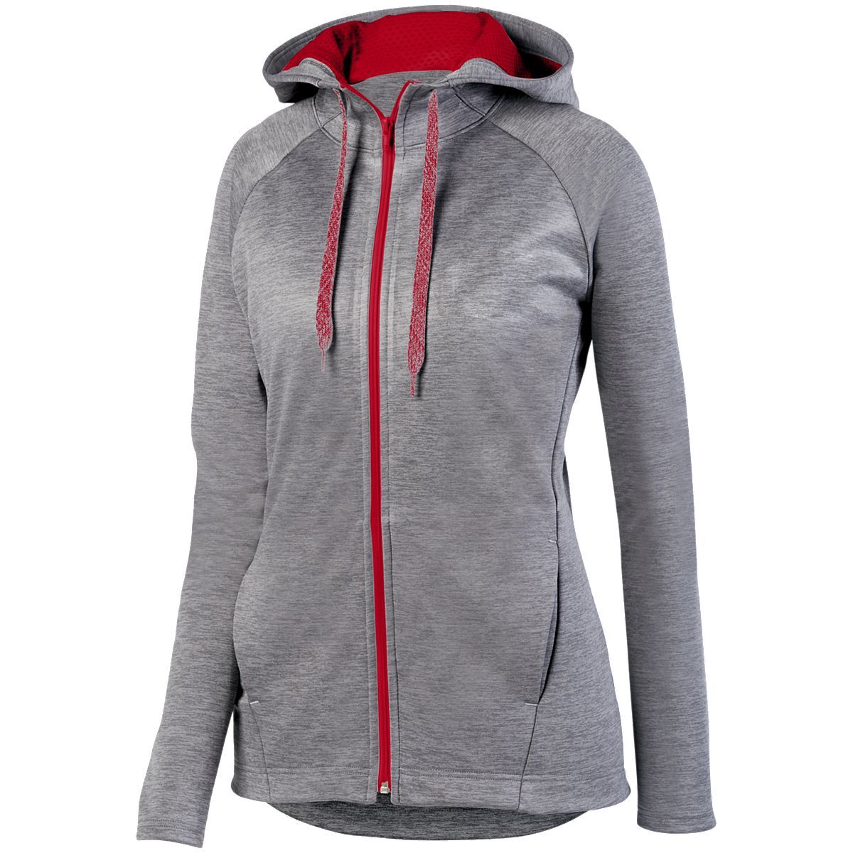Augusta Sportswear Ladies Zoe Tonal Heather Full Zip Hoodie in Graphite/Red  -Part of the Ladies, Augusta-Products, Shirts, Tonal-Fleece-Collection product lines at KanaleyCreations.com