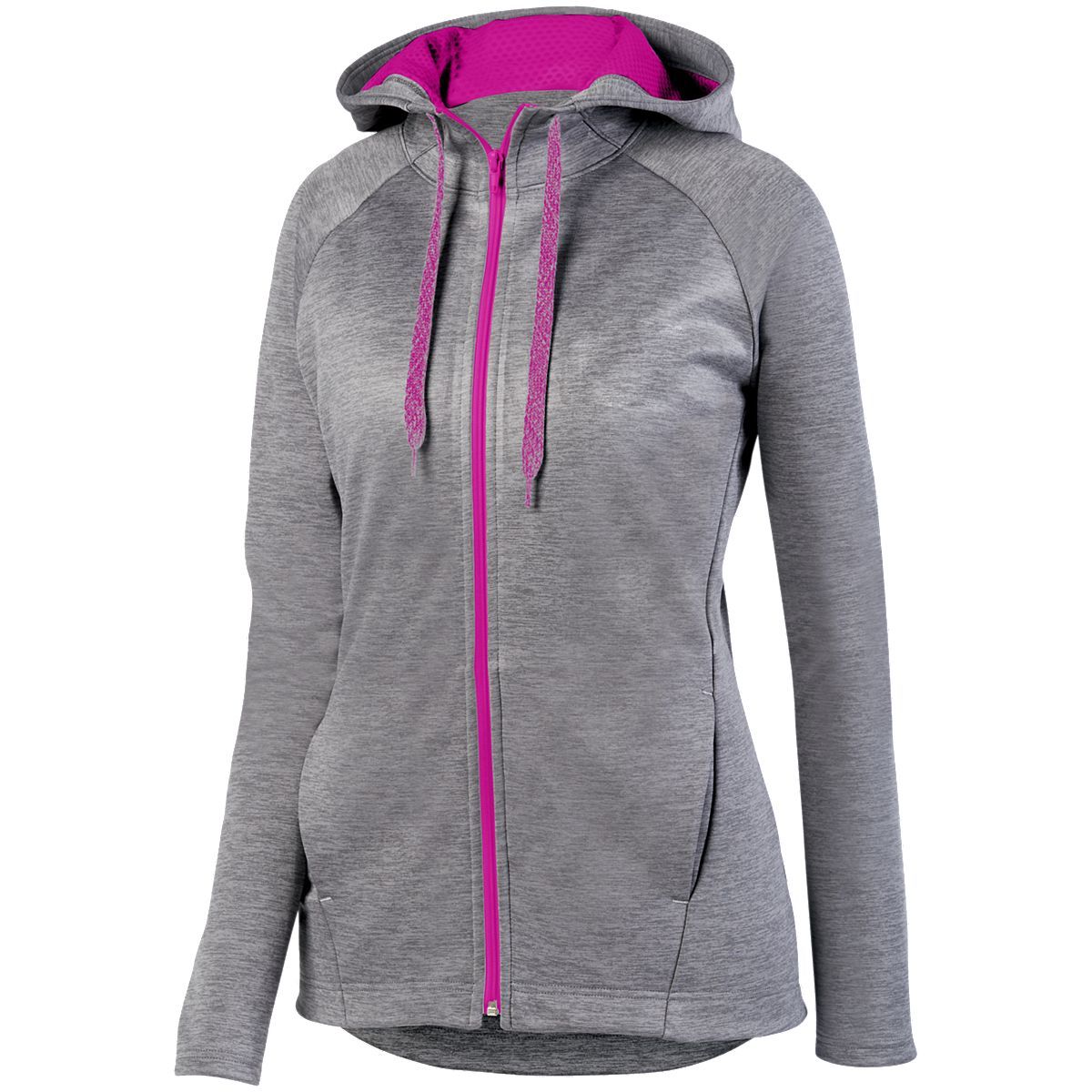 Augusta Sportswear Ladies Zoe Tonal Heather Full Zip Hoodie in Graphite/Power Pink  -Part of the Ladies, Augusta-Products, Shirts, Tonal-Fleece-Collection product lines at KanaleyCreations.com