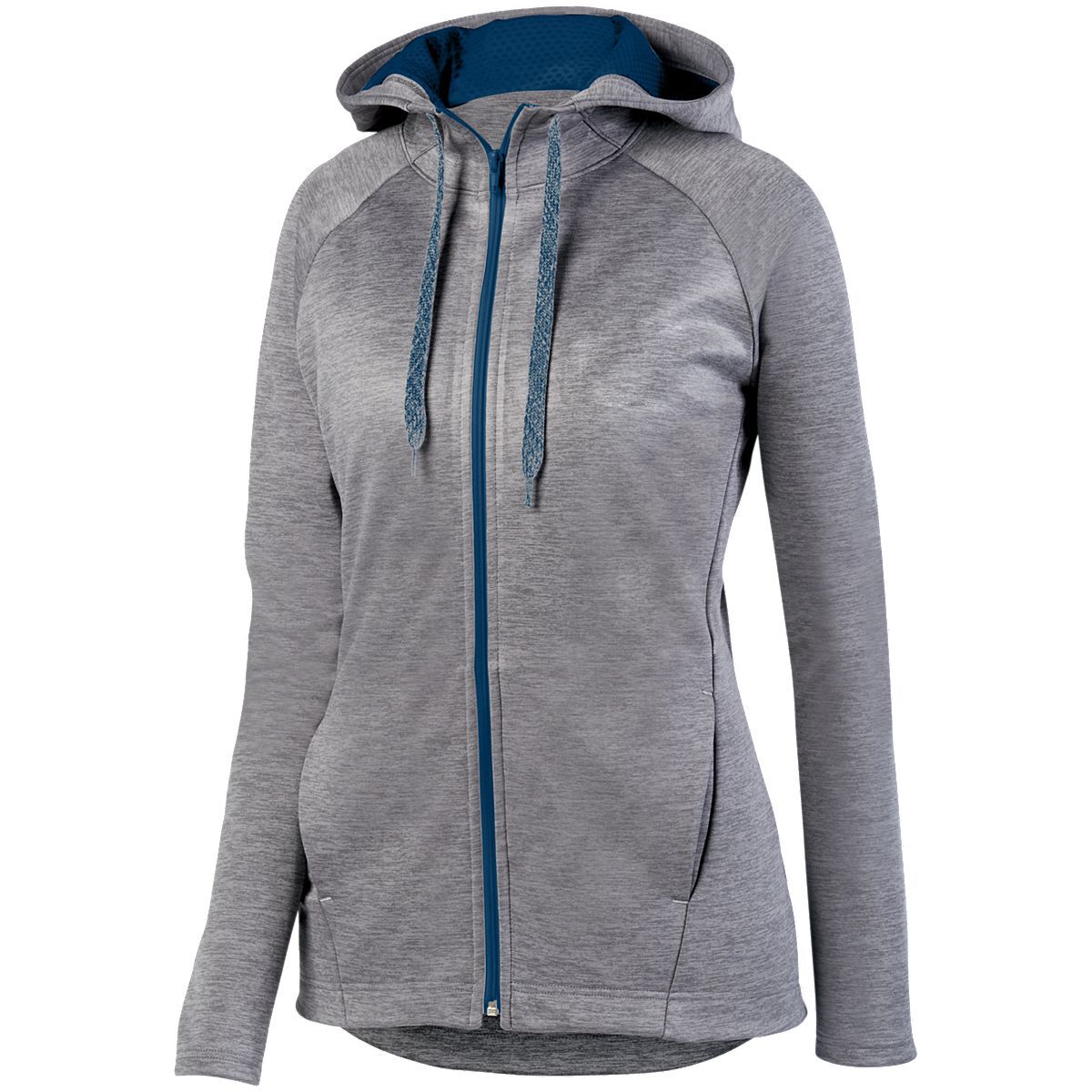 Augusta Sportswear Ladies Zoe Tonal Heather Full Zip Hoodie in Graphite/Navy  -Part of the Ladies, Augusta-Products, Shirts, Tonal-Fleece-Collection product lines at KanaleyCreations.com