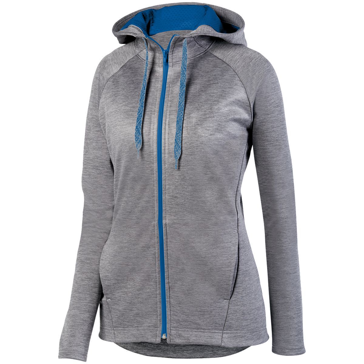Augusta Sportswear Ladies Zoe Tonal Heather Full Zip Hoodie in Graphite/Royal  -Part of the Ladies, Augusta-Products, Shirts, Tonal-Fleece-Collection product lines at KanaleyCreations.com