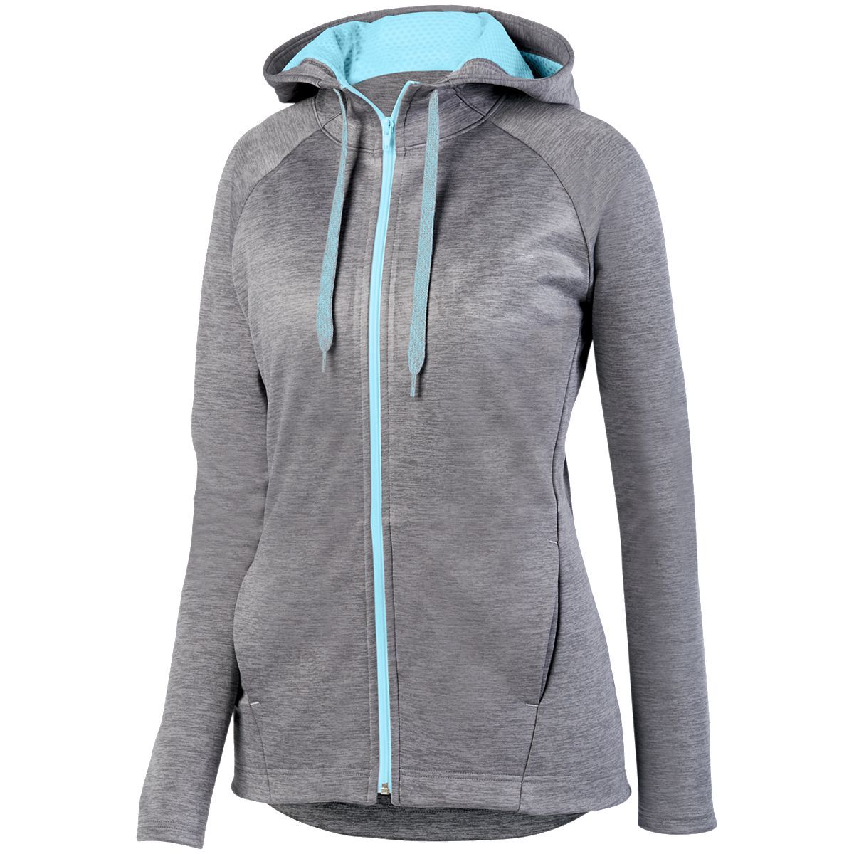 Augusta Sportswear Ladies Zoe Tonal Heather Full Zip Hoodie in Graphite/Aqua  -Part of the Ladies, Augusta-Products, Shirts, Tonal-Fleece-Collection product lines at KanaleyCreations.com