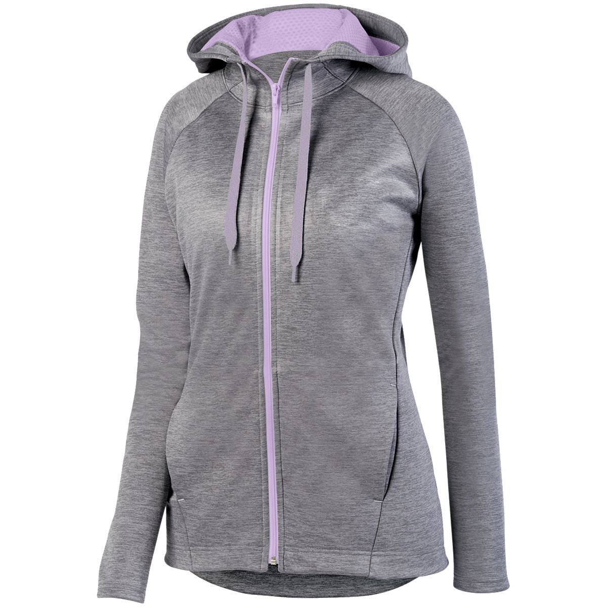 Augusta Sportswear Ladies Zoe Tonal Heather Full Zip Hoodie in Graphite/Light Lavender  -Part of the Ladies, Augusta-Products, Shirts, Tonal-Fleece-Collection product lines at KanaleyCreations.com