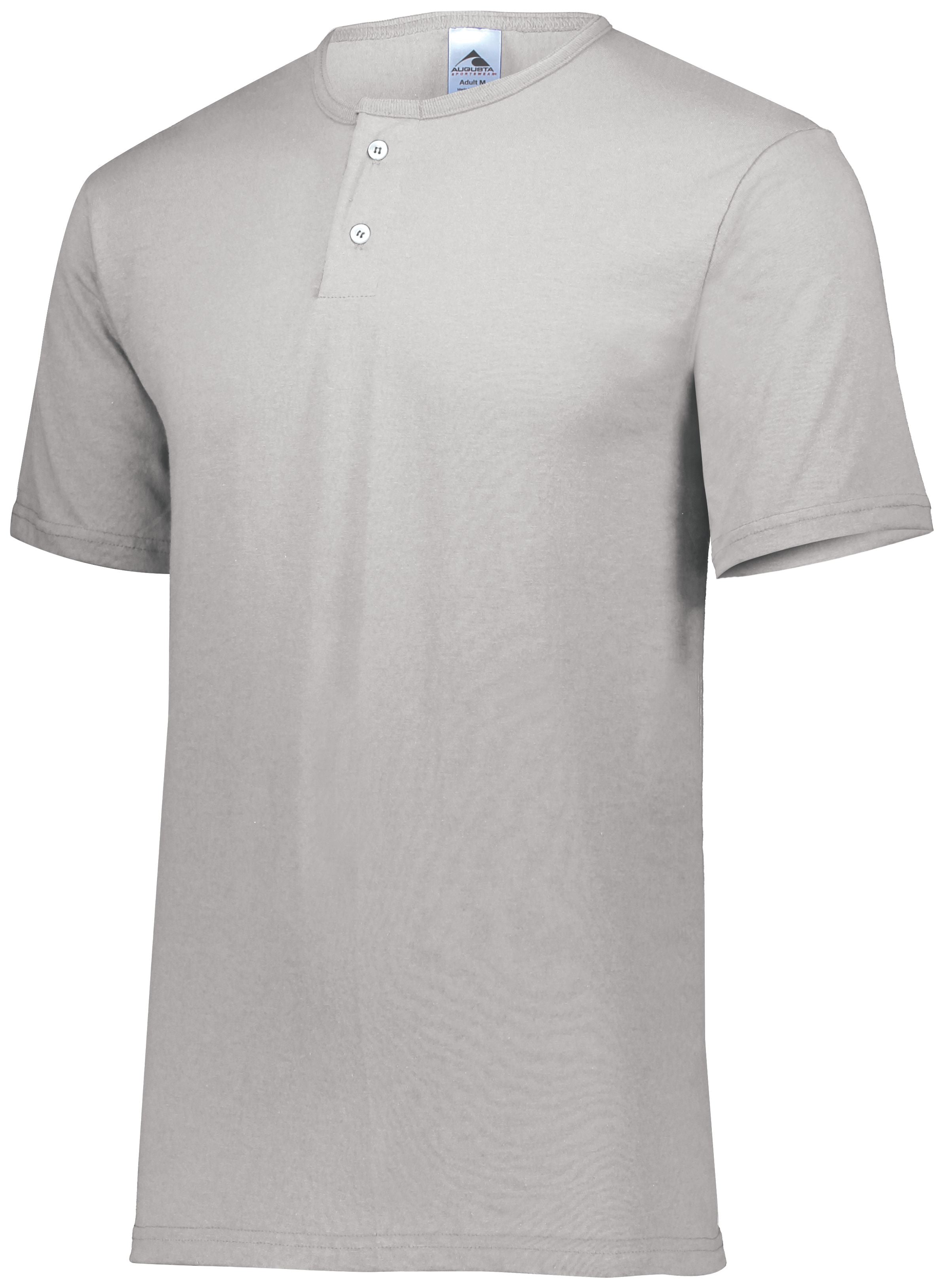 Augusta Sportswear Two-Button Baseball Jersey in Silver Grey  -Part of the Adult, Adult-Jersey, Augusta-Products, Baseball, Shirts, All-Sports, All-Sports-1 product lines at KanaleyCreations.com